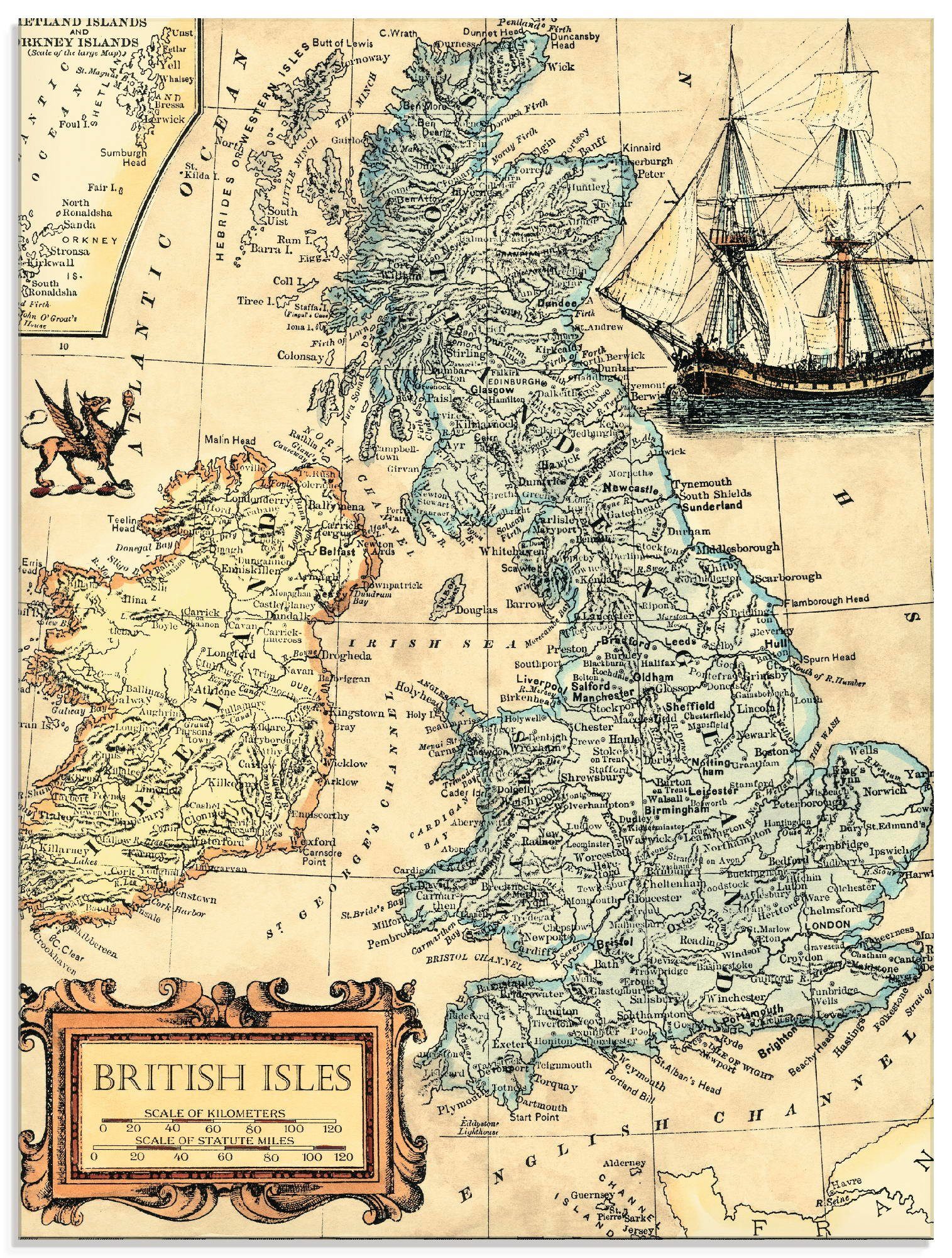 Artland Glasbild »Britische Inselkarte«, Landkarten (1 Stück)-Otto