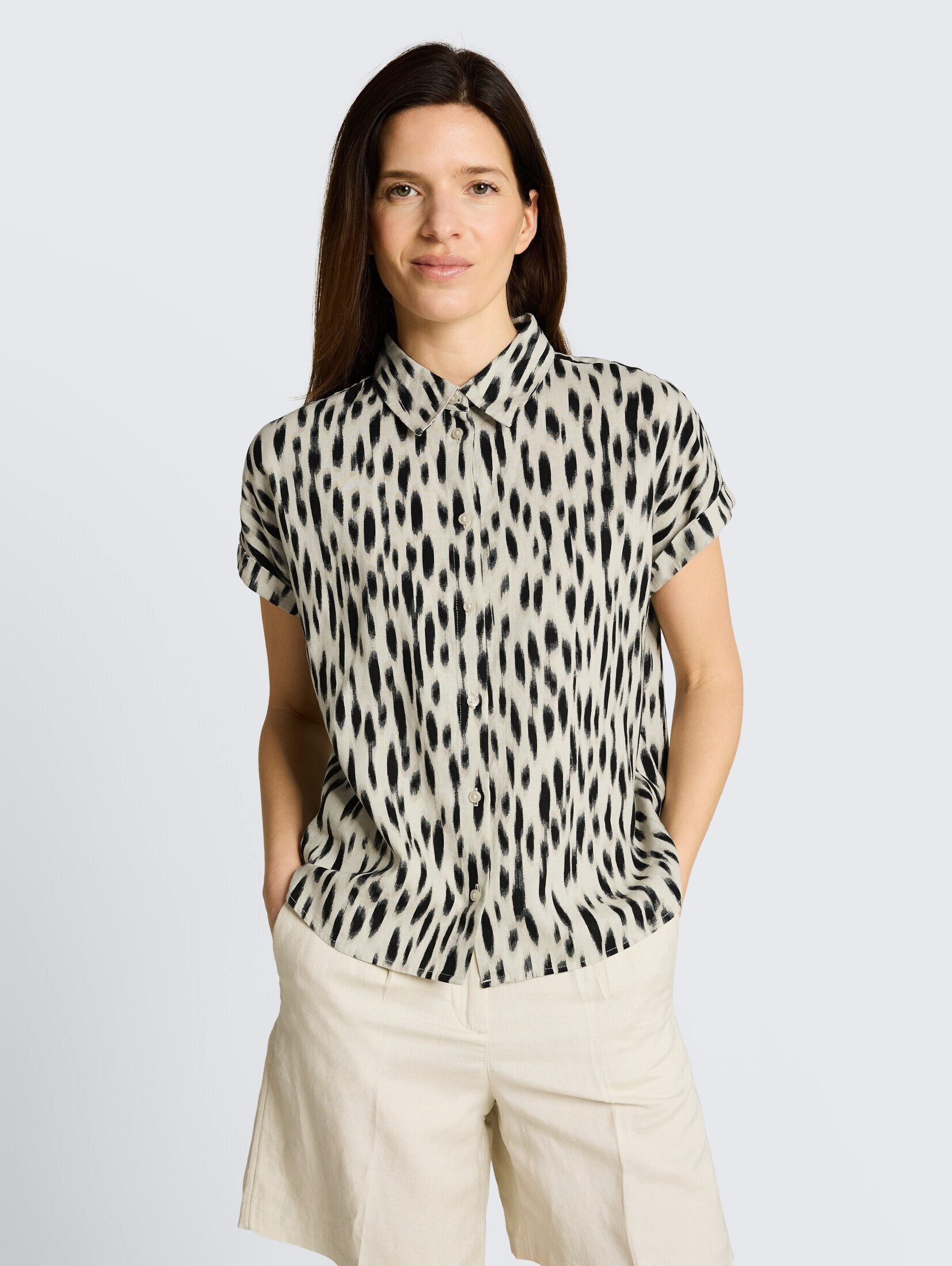 TOM TAILOR Kurzarmbluse Blusen & Shirts Loose Fit Bluse mit Leinenanteil