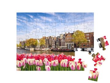 puzzleYOU Puzzle Amsterdam mit Frühlingstulpen, Niederlande, 48 Puzzleteile, puzzleYOU-Kollektionen Amsterdam, Europäische Städte