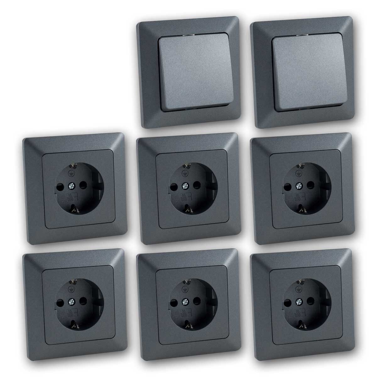 ChiliTec Unterputz-Steckdose MILOS Starter-Kit, 8-teiliges Set 250V~/ 16A, anth