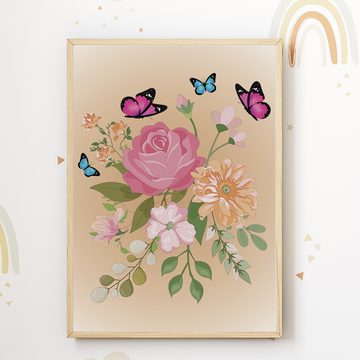 Tigerlino Poster Regenbogen Schmetterling Blumen 3er Set Kinderzimmer Wandbilder