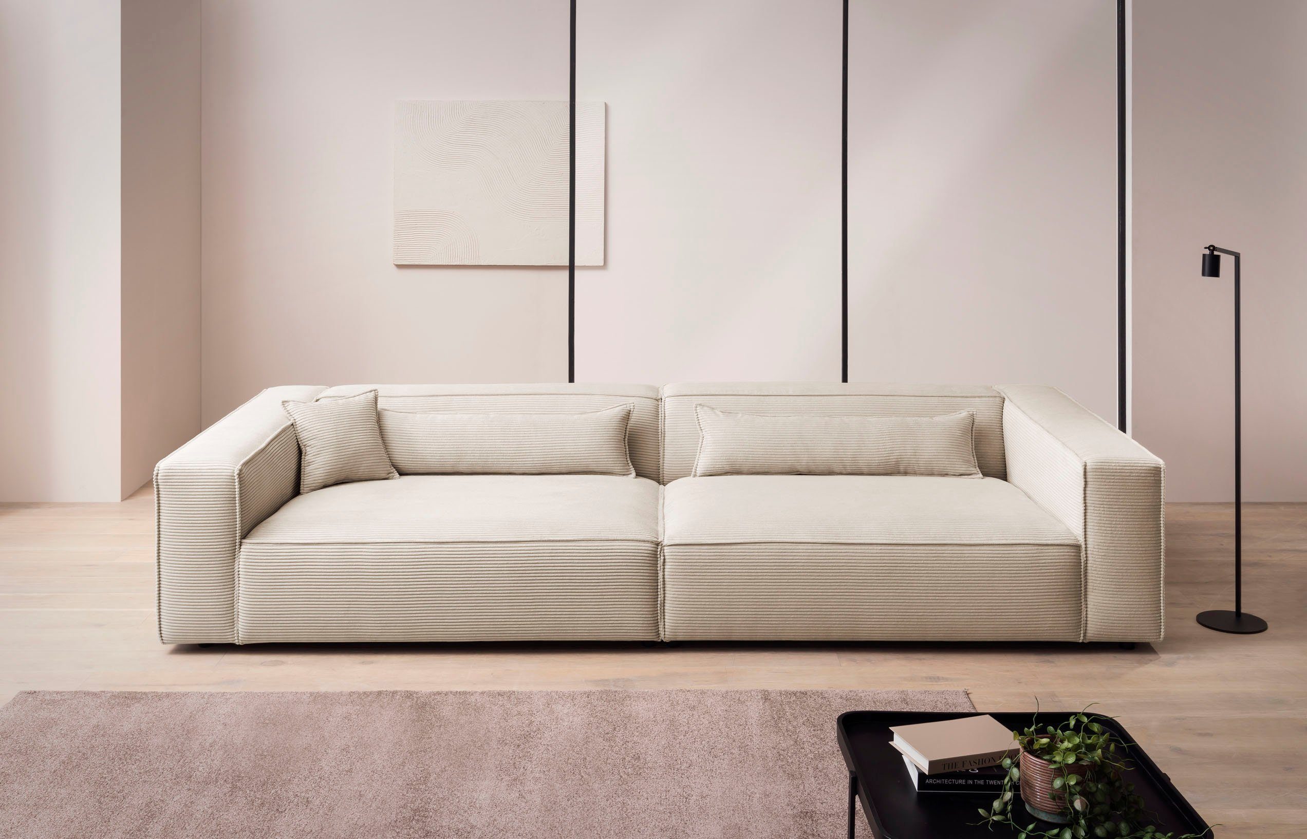 LeGer Home by Lena Gercke 3-Sitzer PIARA XXL Cord, Sofa mit Kedernaht, schwarze Füße, bequemer Sitzkomfort, extra tiefe Sitzfläche