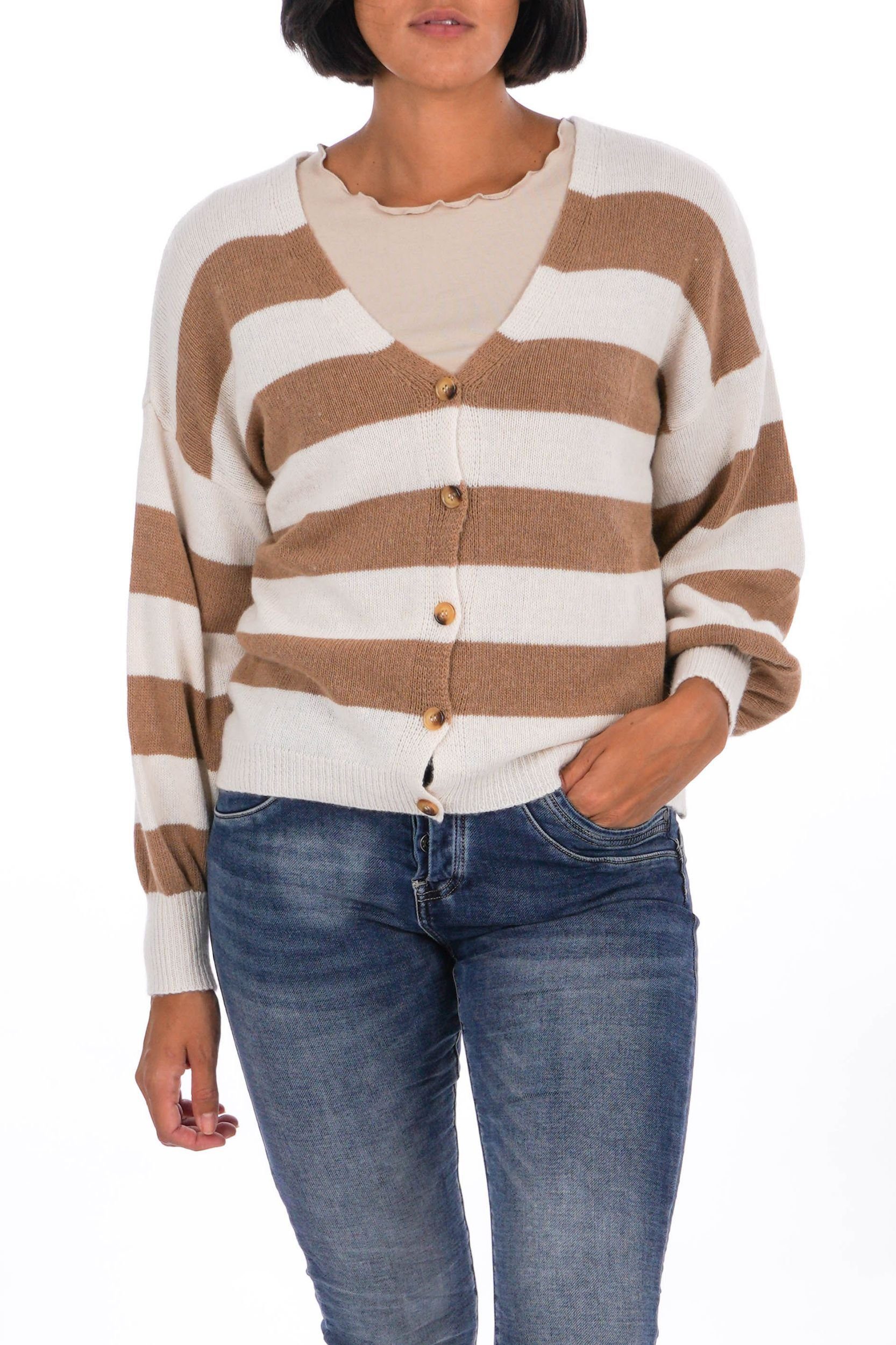 BEIGE Streifen Strada Cardigan mit La