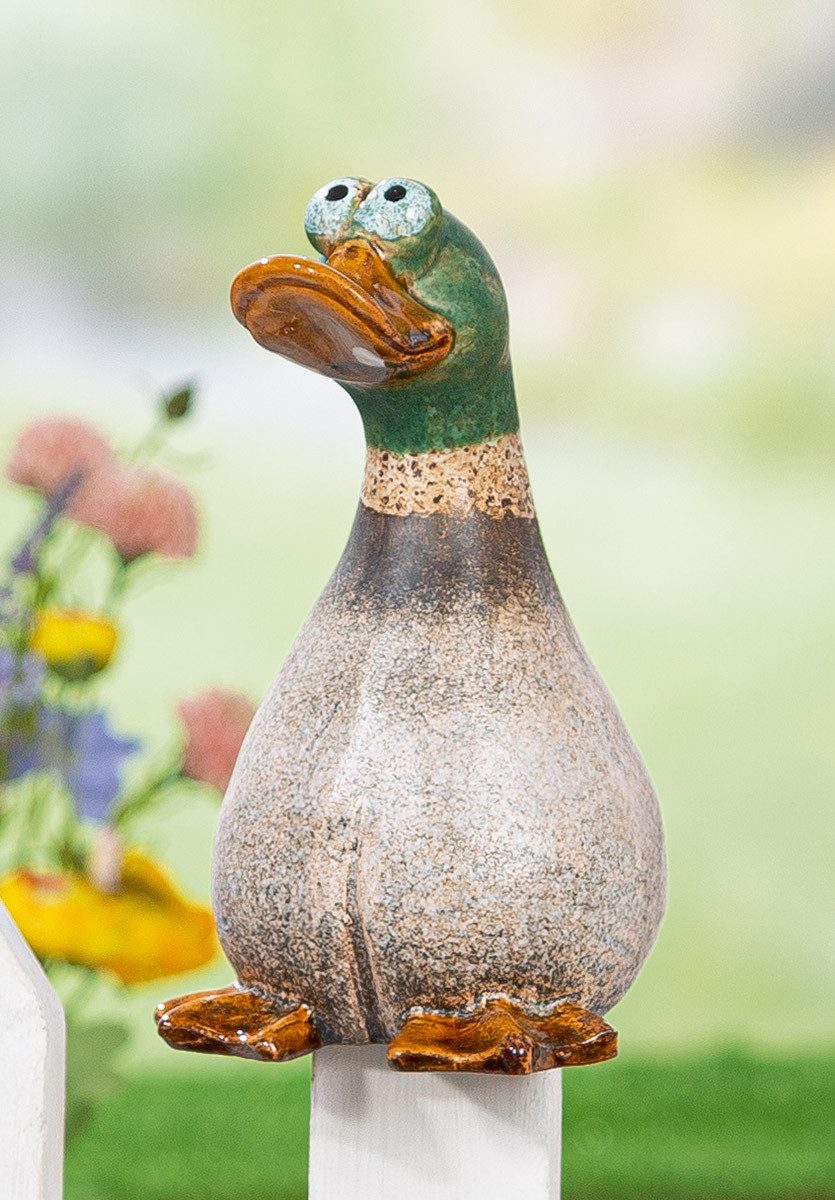 MF Gartenfigur Zaunfigur Gartenfigur Ente Lirondel aus Keramik matt, (1 St)
