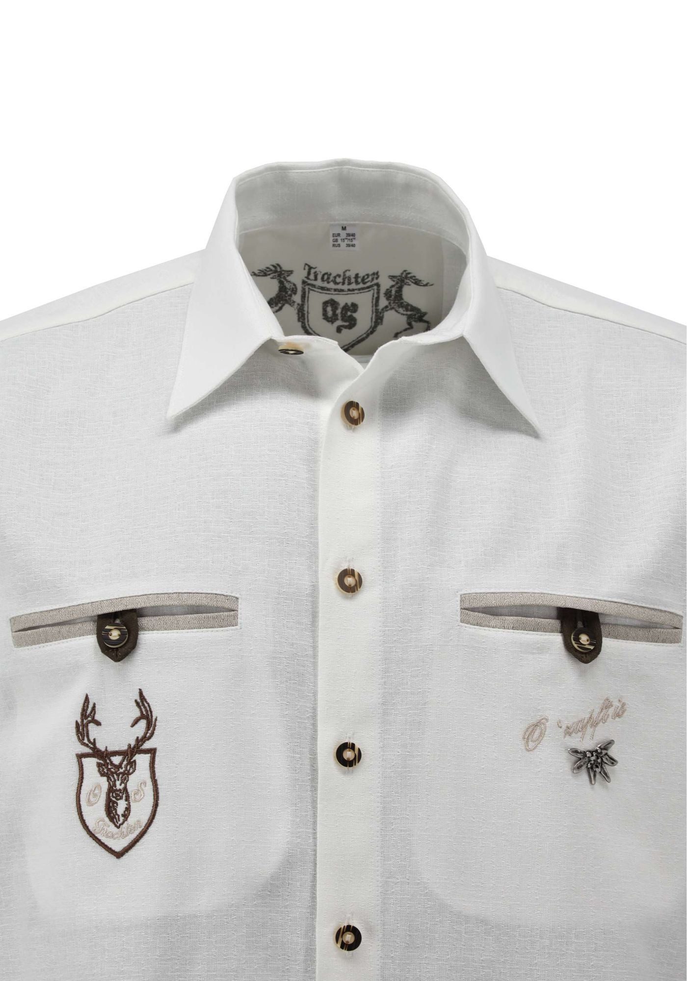 OS Trachten Trachtenhemd Breca Regular Fit, Kentkragen, Brusttasche, Stickerei unter der Brusttasche