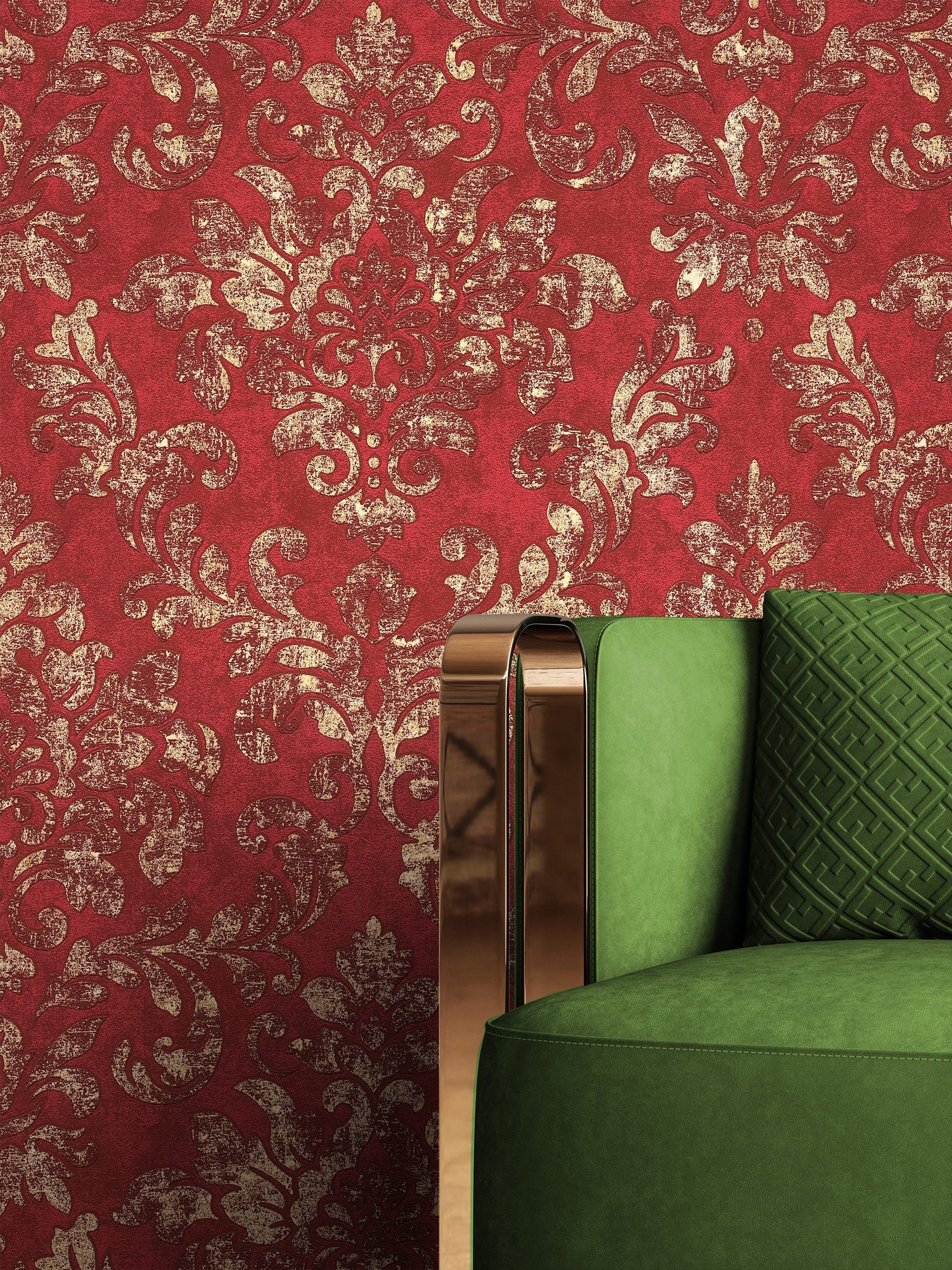 Newroom Vliestapete Eyoel Tapete Barocktapete Ornamente,Leicht glänzend, Rot Tapete Vintage Ornamente - Barocktapete Mustertapete Weinrot Gold Klassisch Leicht glänzend für Schlafzimmer Wohnzimmer Küche, Mustertapete