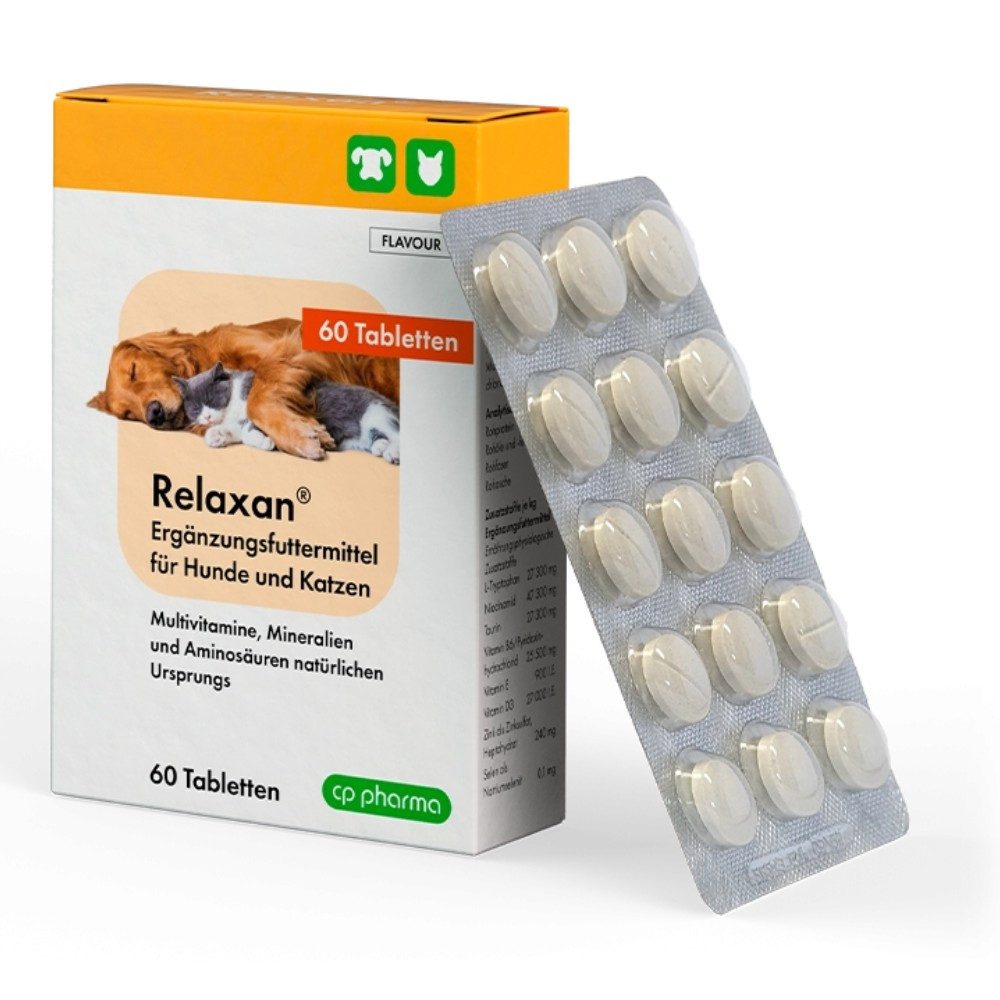 Tierdocshop Relaxan 60 Tab., für: Hund, Katze, Für Hunde und Katzen zur Unterstützung bei Stress und Unruhe.