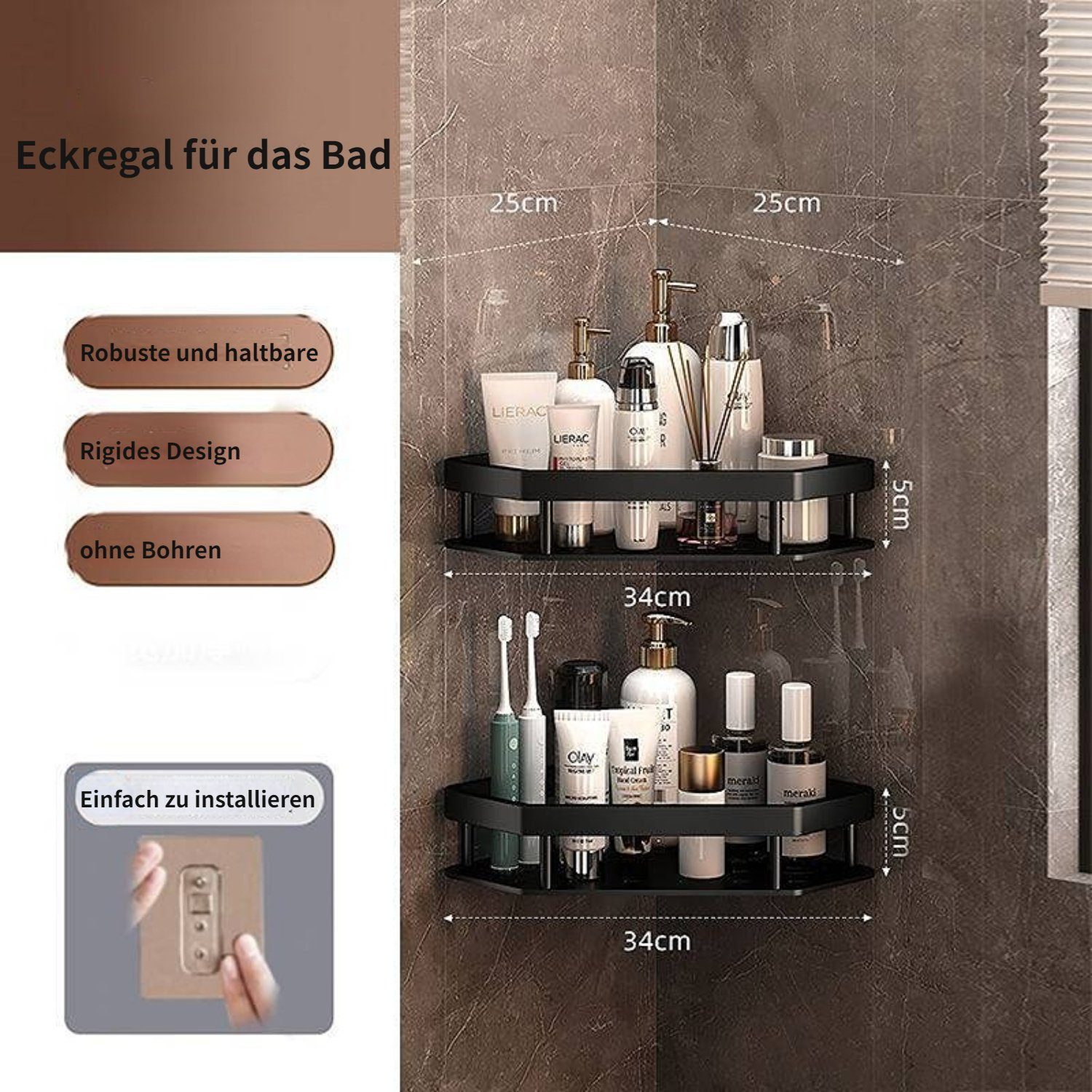 BYSURE Duschablage, 2-tlg., Doppelschicht Selbstklebende Duschregal günstig online kaufen