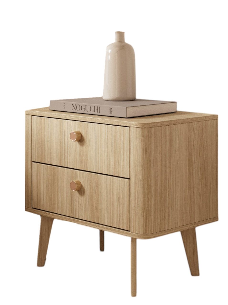 Compleo Nachttisch mit 2 Schubladen, Boho Nachtschrank, Japandi Stil BOHOS