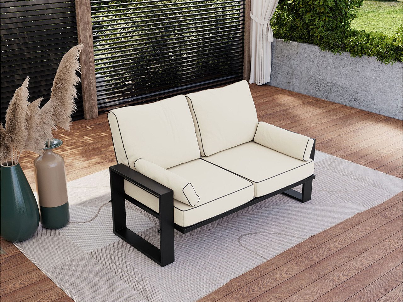 MKS MÖBEL Sofa ELBA, Wellenfeder, Stahlrahmen, T30-Schaum, Outdoor, Terrasse, Wetterfest, 2-Personen, Gartensofa mit Kissen, Metall