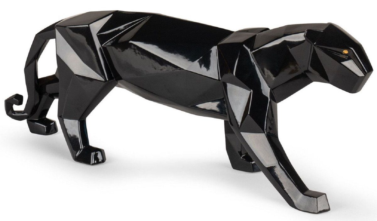 Casa Padrino Dekofigur Casa Padrino Luxus Porzellan Panther Skulptur Schwarz glasiert 50 x 12 x H. 19 cm - Hangefertigte Deko Figur aus feinstem spanischen Porzellan - Luxus Deko Accessoires