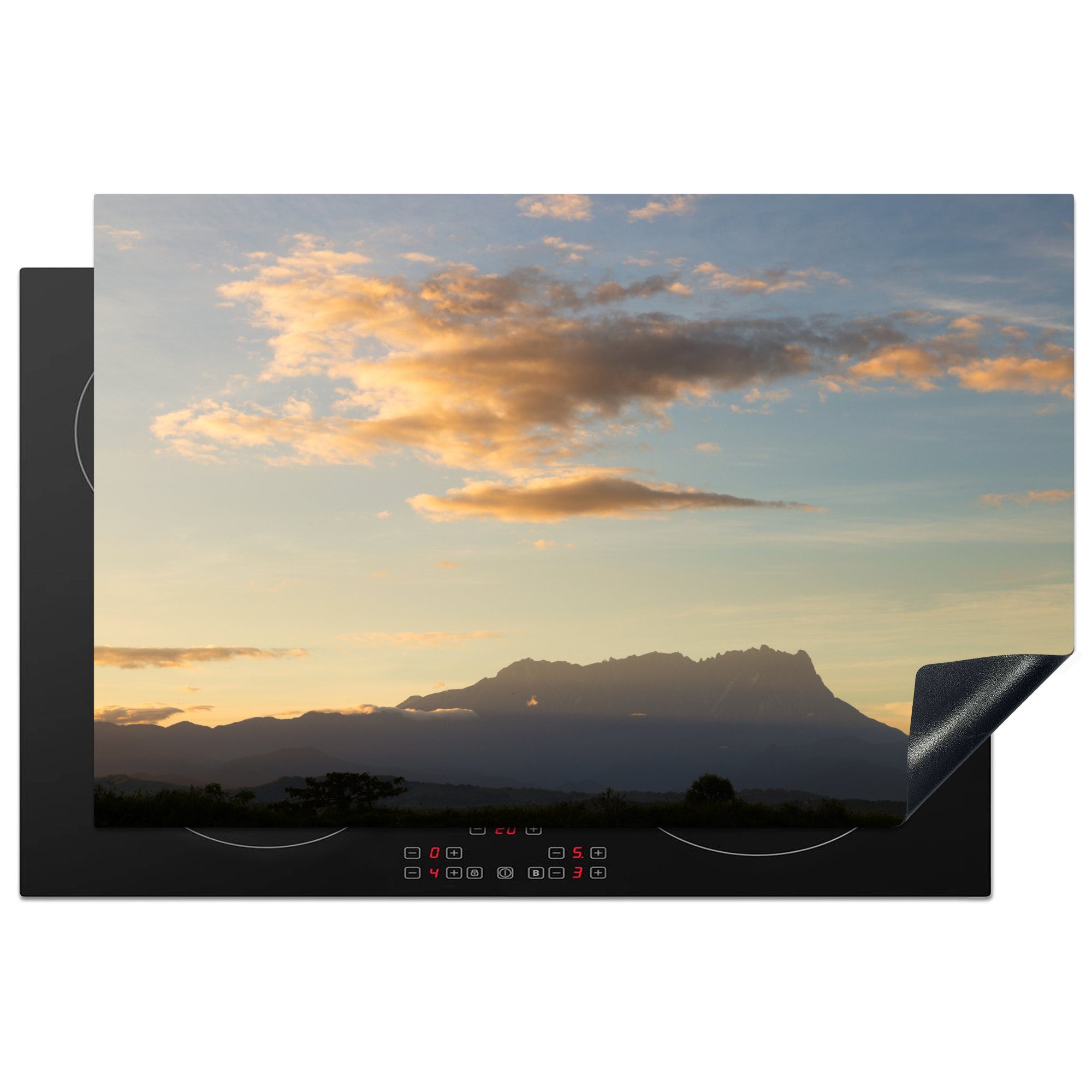 MuchoWow Herdblende-/Abdeckplatte Mount Kinabalu - Malaysia - Sonnenaufgang, Vinyl, (1 tlg), 81x52 cm, Induktionskochfeld Schutz für die küche, Ceranfeldabdeckung