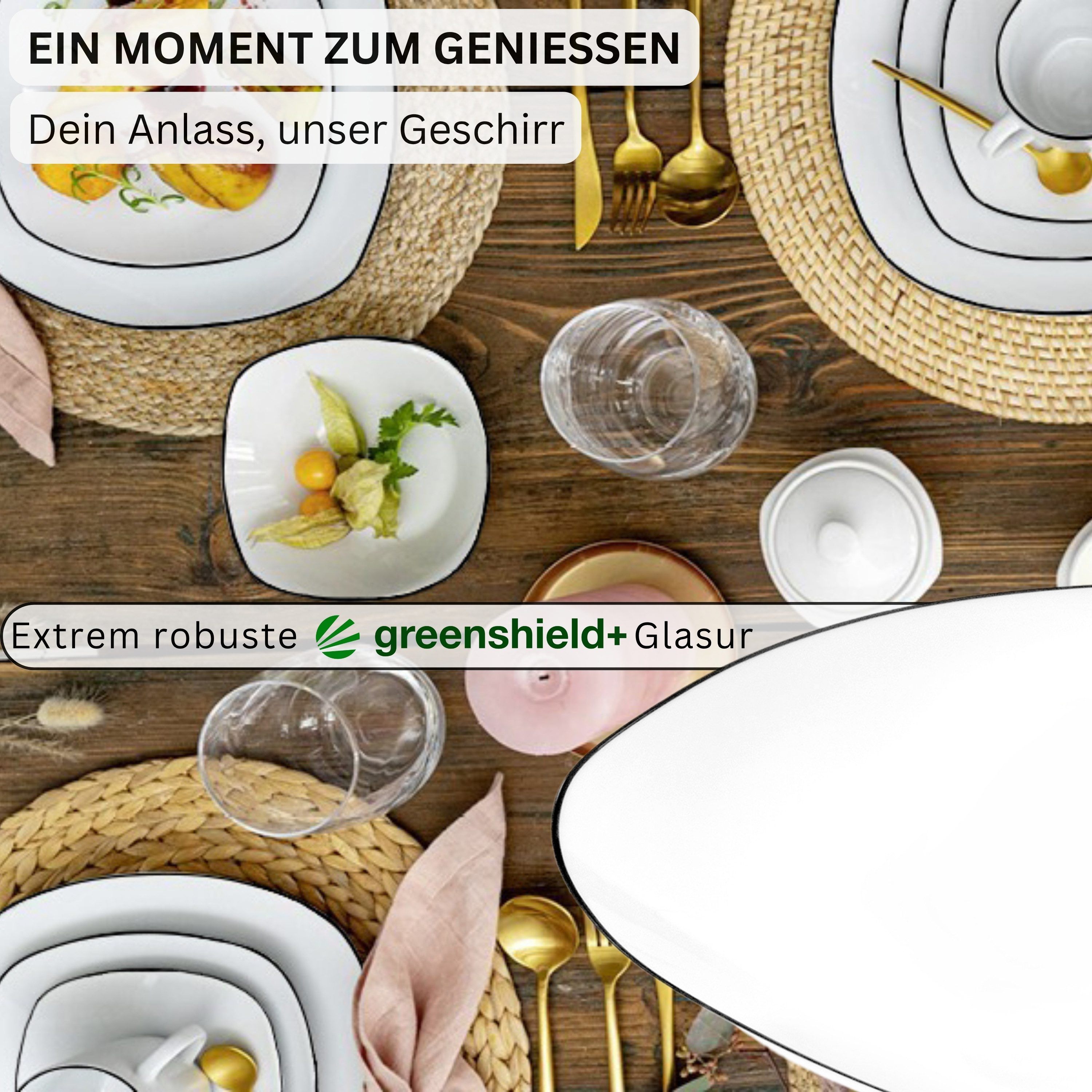 SÄNGER Tafelservice Bilgola Black Rim (24-tlg), 6 Personen, Porzellan, Weiß mit schwarzen Akzenten, spülmaschinenfest, Premium Collection