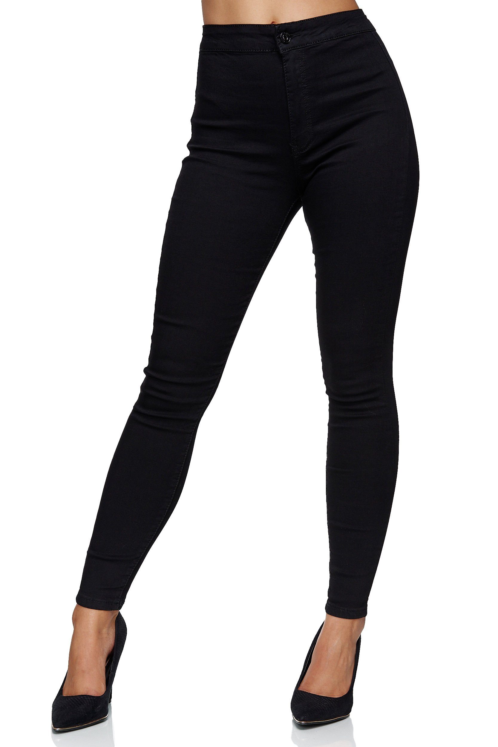 High-waist-Jeans Waist Slim Fit Elara (1-tlg) Jeans High Damen Schwarz Madrid Elara