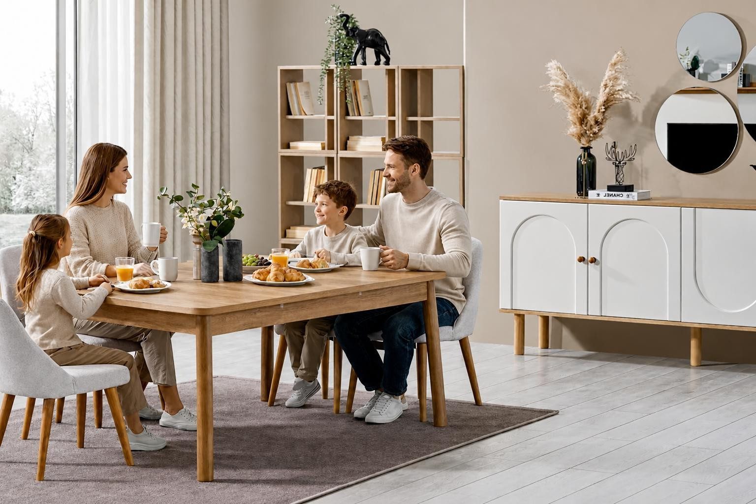 Xlmoebel Stehtisch Moderner Esstisch aus Eiche Natur mit praktischer Ausziehfunktion, Made in Europa