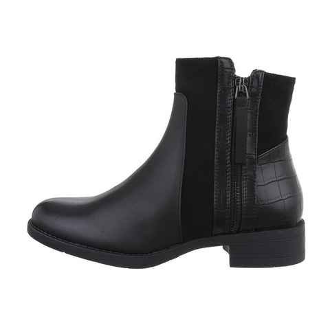 Ital-Design Damen Elegant Stiefelette Blockabsatz Flache Stiefeletten in Schwarz