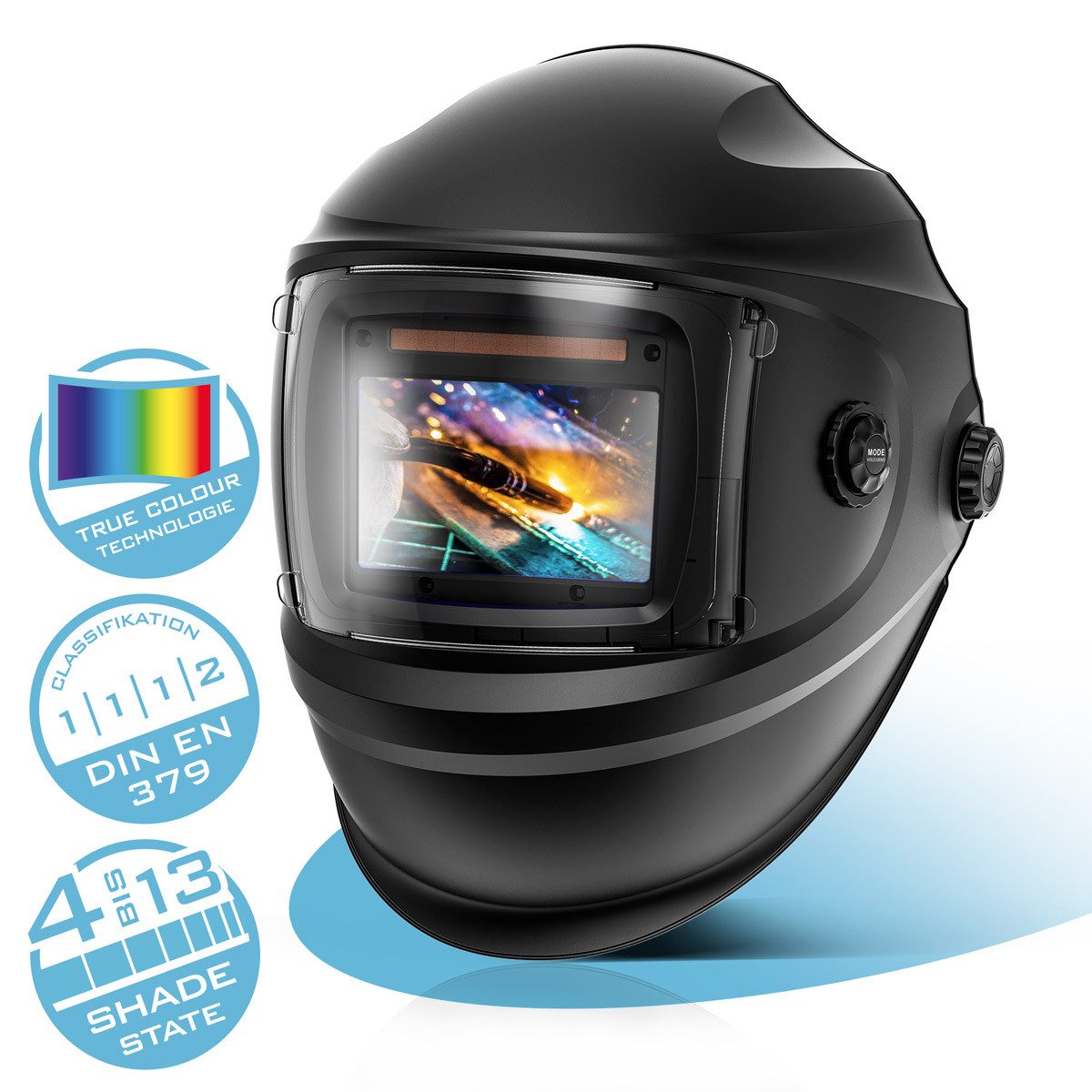 STAHLWERK Schweißhelm Automatik-Schweißhelm BULLET 3-in-1 Schweißerhelm (Set, 1-tlg., Set), True-Colour-Echtfarbwiedergabe