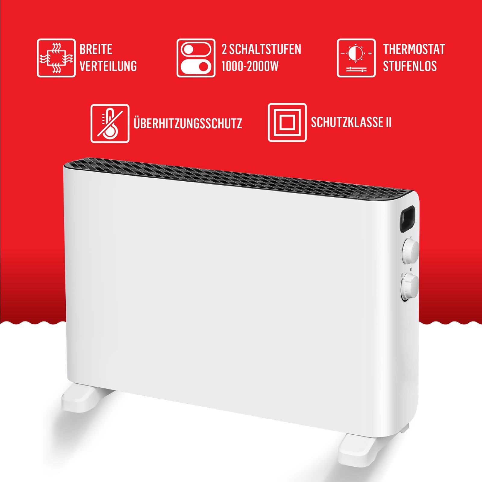TMS Engineering GmbH Konvektor Elektroheizung 2000W Raumheizung Standheizung Heizung Heizgerät weiß