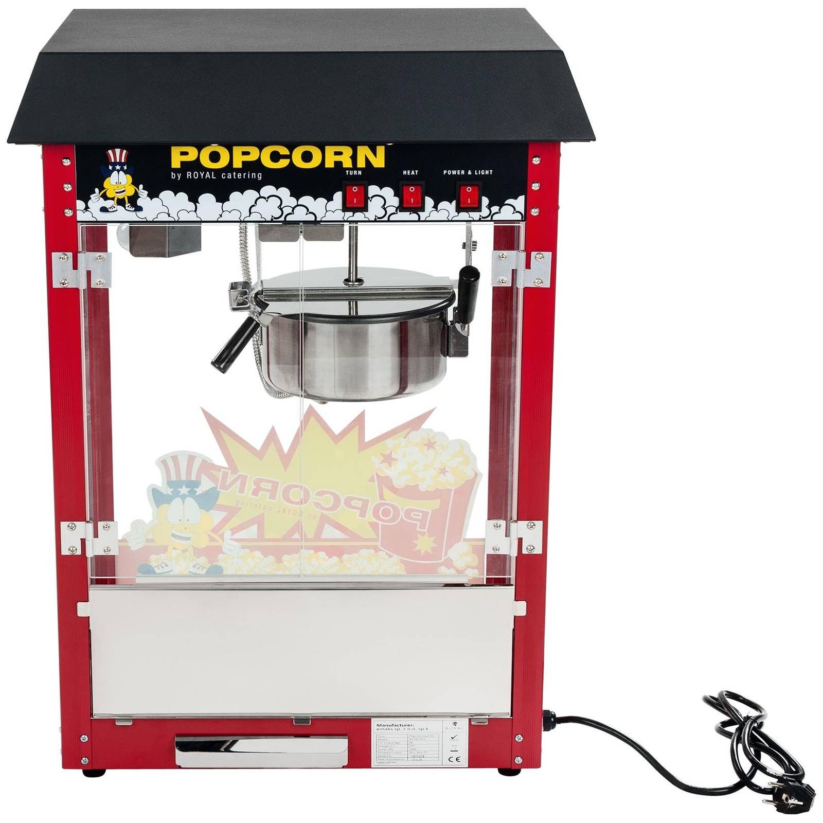 Royal Catering Popcornmaschine 5kg/h Popcornmaker Retro Popcornautomat 1500 W Dach Schwarz Teflon – Bild 3 von 5