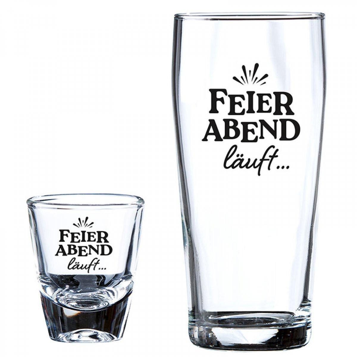 Schnapsglas Geschenkset Herrengedeck Bierglas und Schnapsglas Feierabend (4-teilig