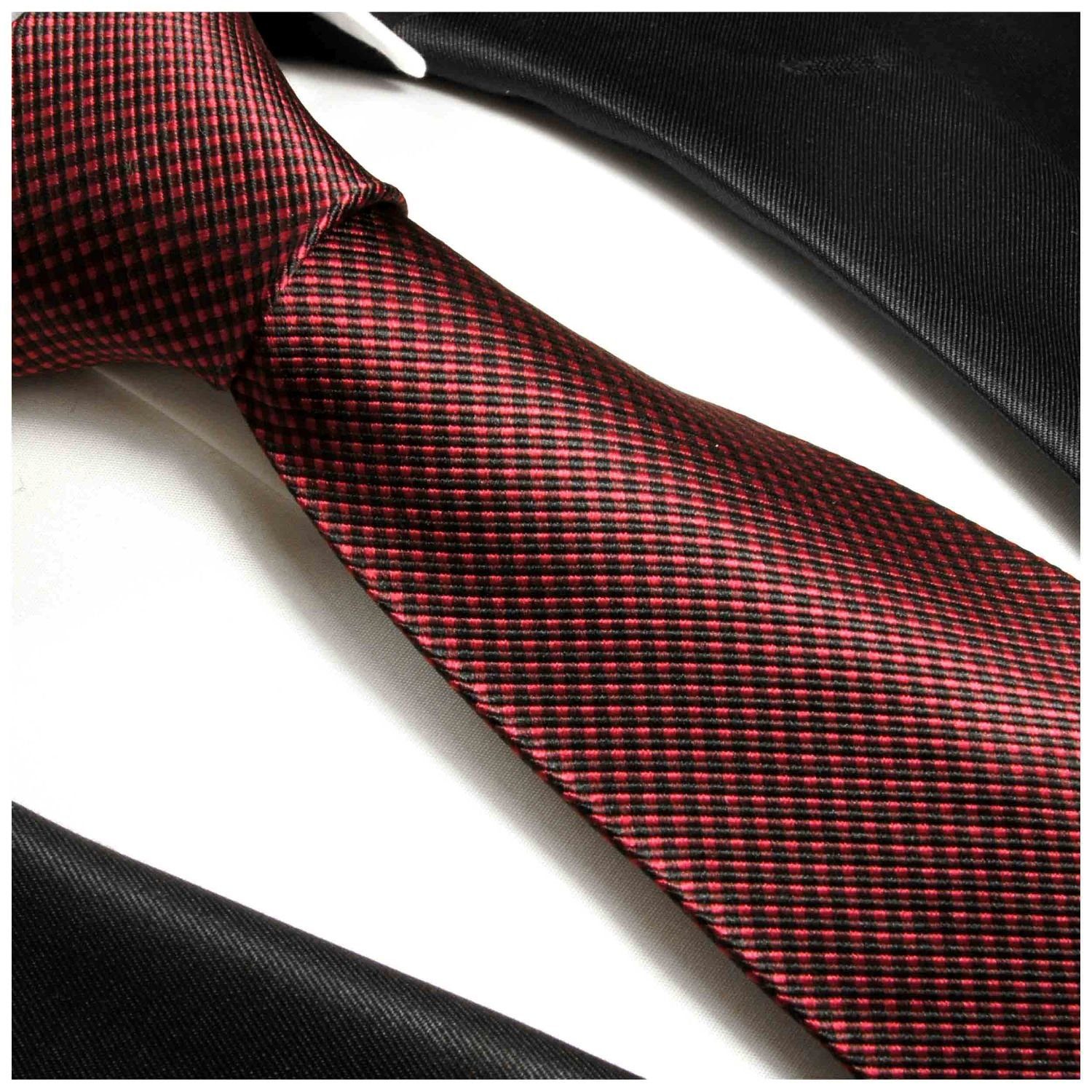 Paul Designer 450 Breit Herren (8cm), schwarz Seide (165cm), Malone rot kariert Schlips Extra Krawatte 100% lang Seidenkrawatte modern