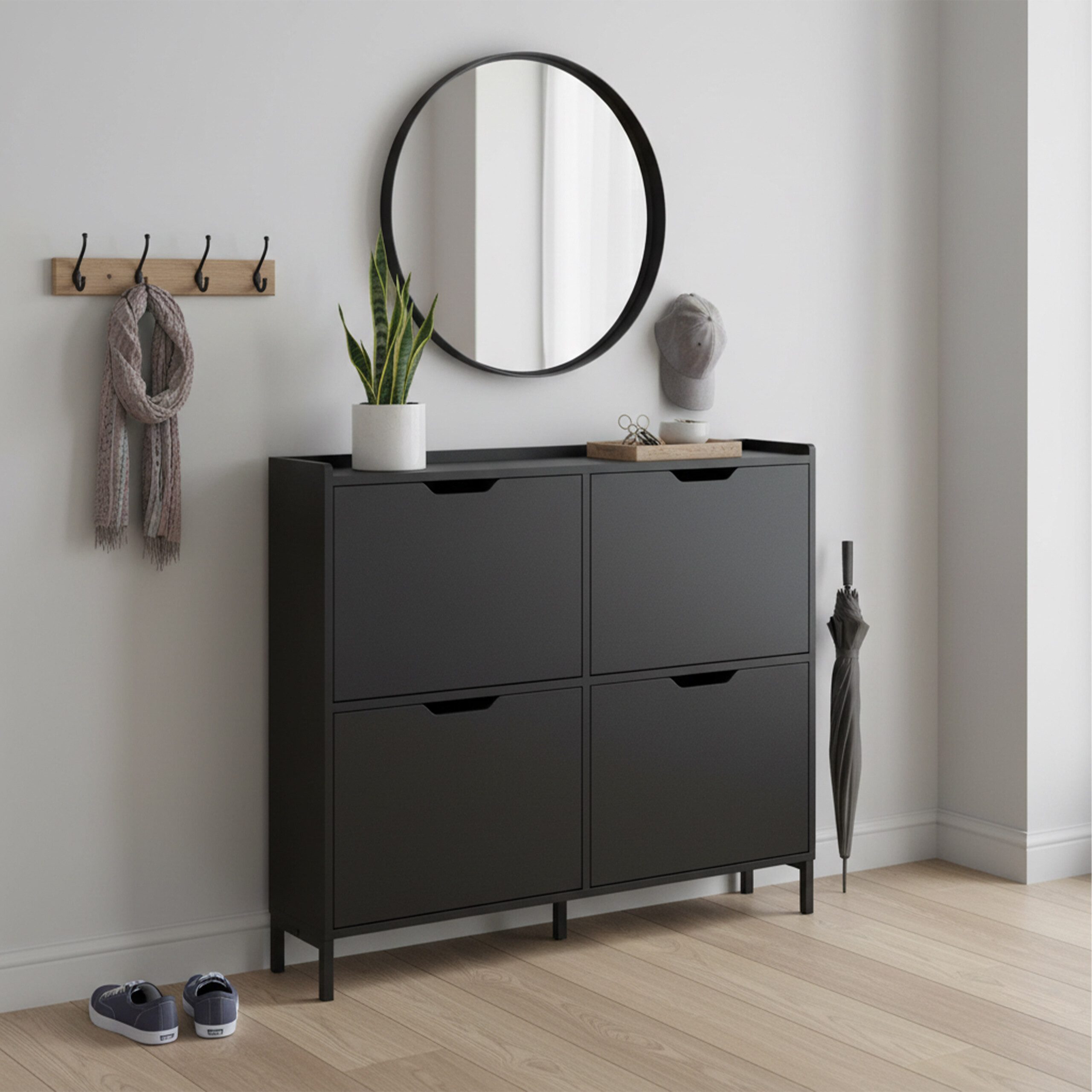 relaxdays Schuhkipper Schmaler Schuhkipper mit 4 Fächern, schwarz günstig online kaufen