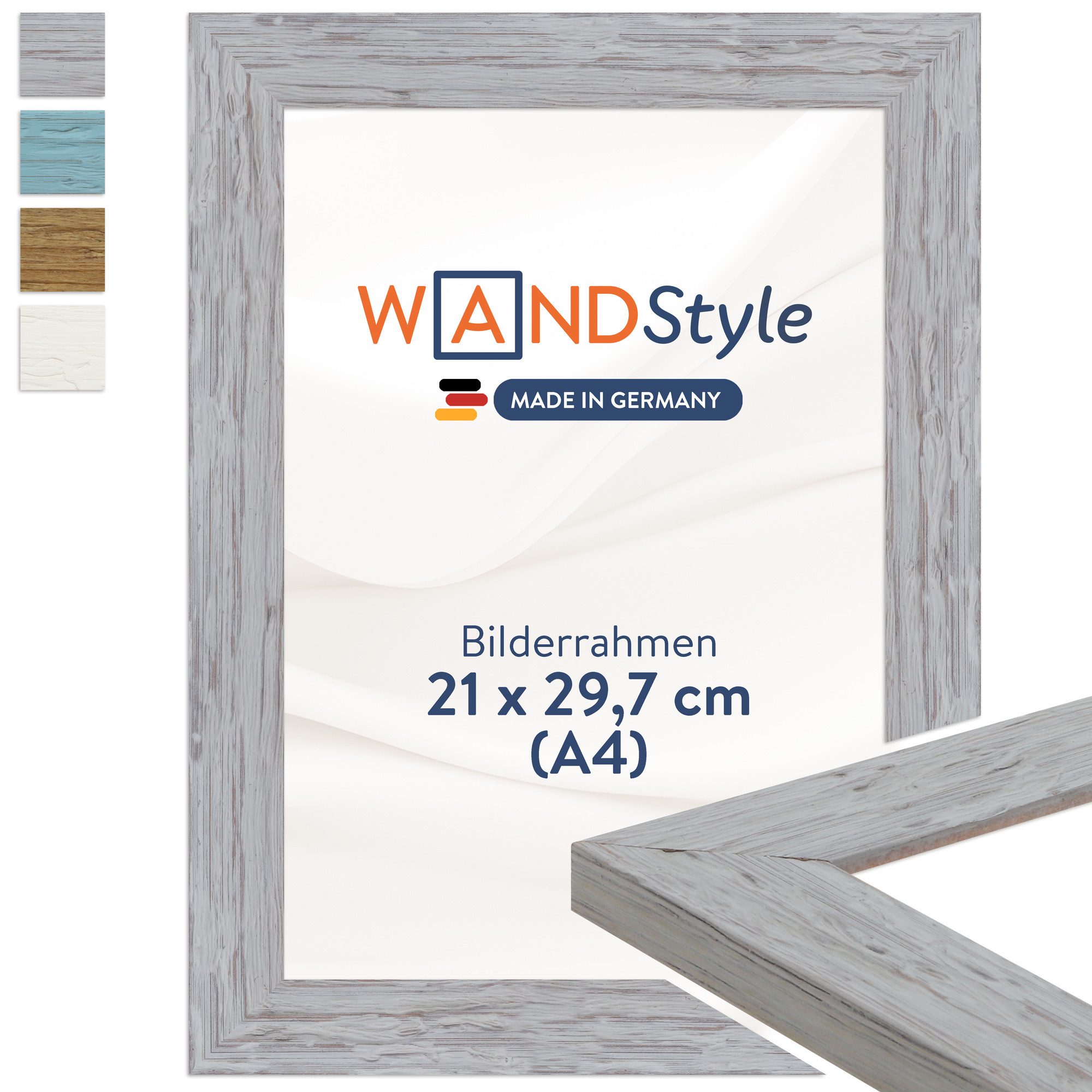 WANDStyle Bilderrahmen H750, Grau, aus Massivholz im Landhaus Stil