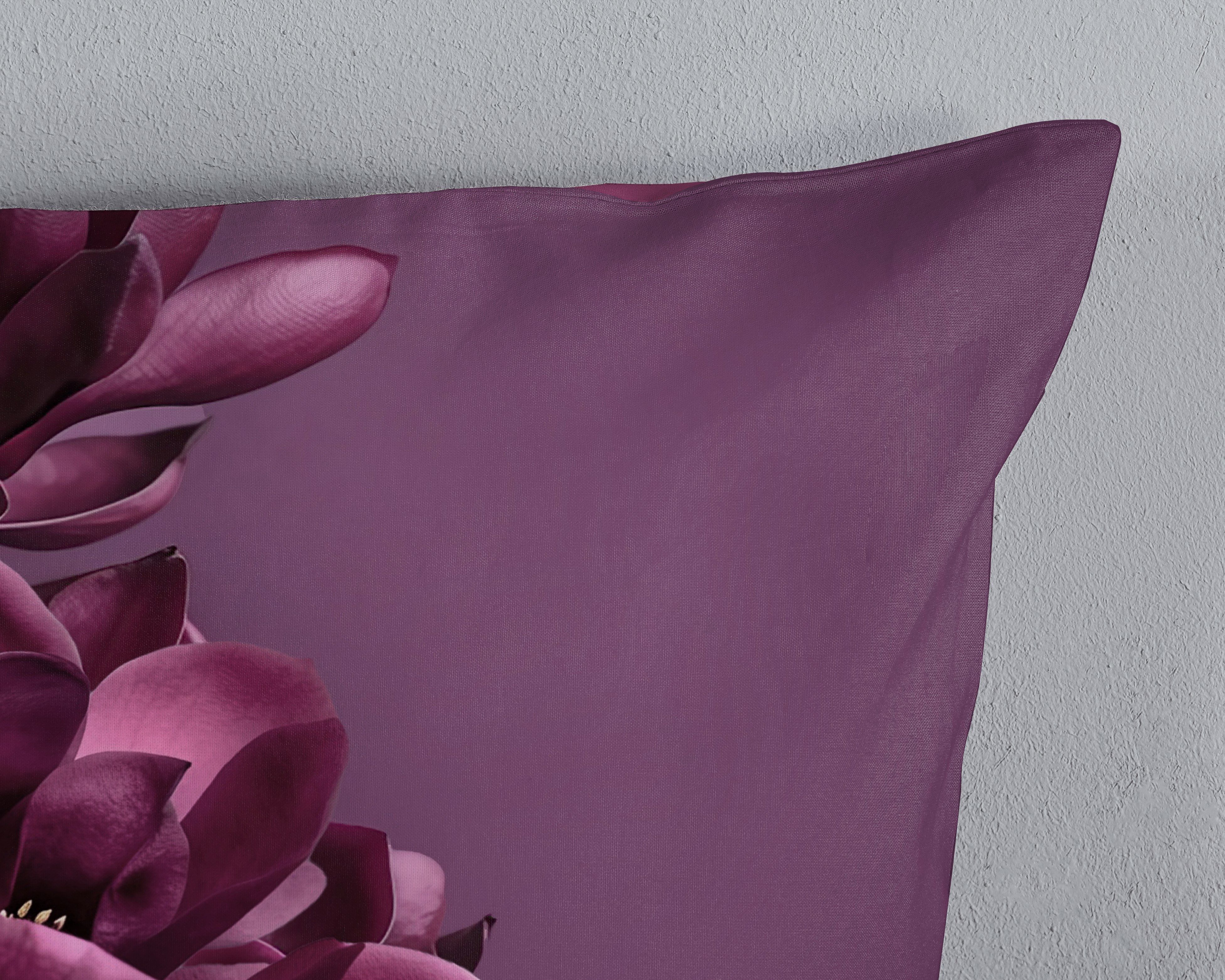 PURE luxury collection Wendebettwäsche Penelope, Microfaser, 3 teilig, Mikrofaser, Pflegeleicht, Reißverschluss, Wende, Blumen, Aubergine – Bild 4 von 5