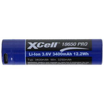 XCell Pro 18650 Li-Ion Akku geschützter Li-Ion Akku, mit USB-C Ladebuchse, Akku 3400 mAh (3,6 V)