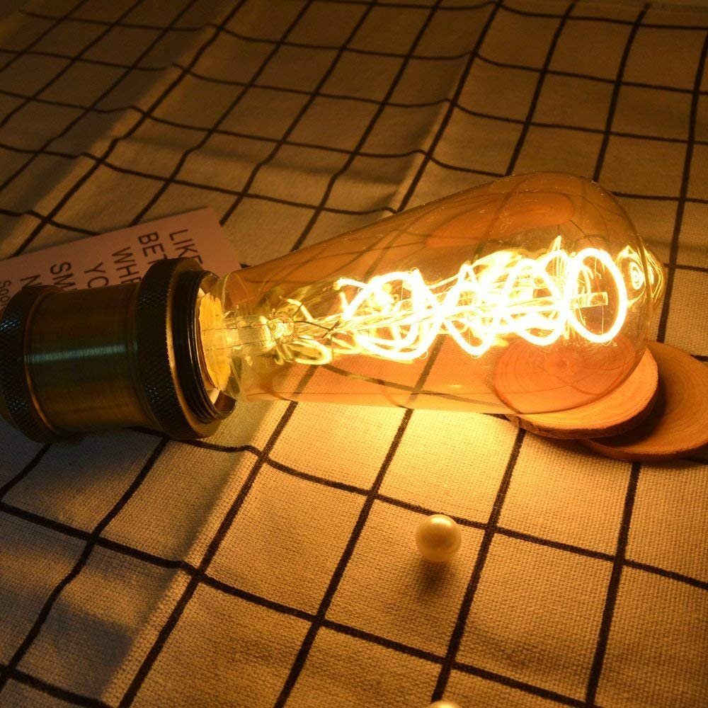 ZMH LED-Leuchtmittel LED Edison Glühbirne E27 Vintage Glühlampe Dekorativ ST64 Antike Bulb, E27, 1 St., Warmweiß, transparente/Bernsteinglas Vintage Tropfenmust – Bild 4 von 5