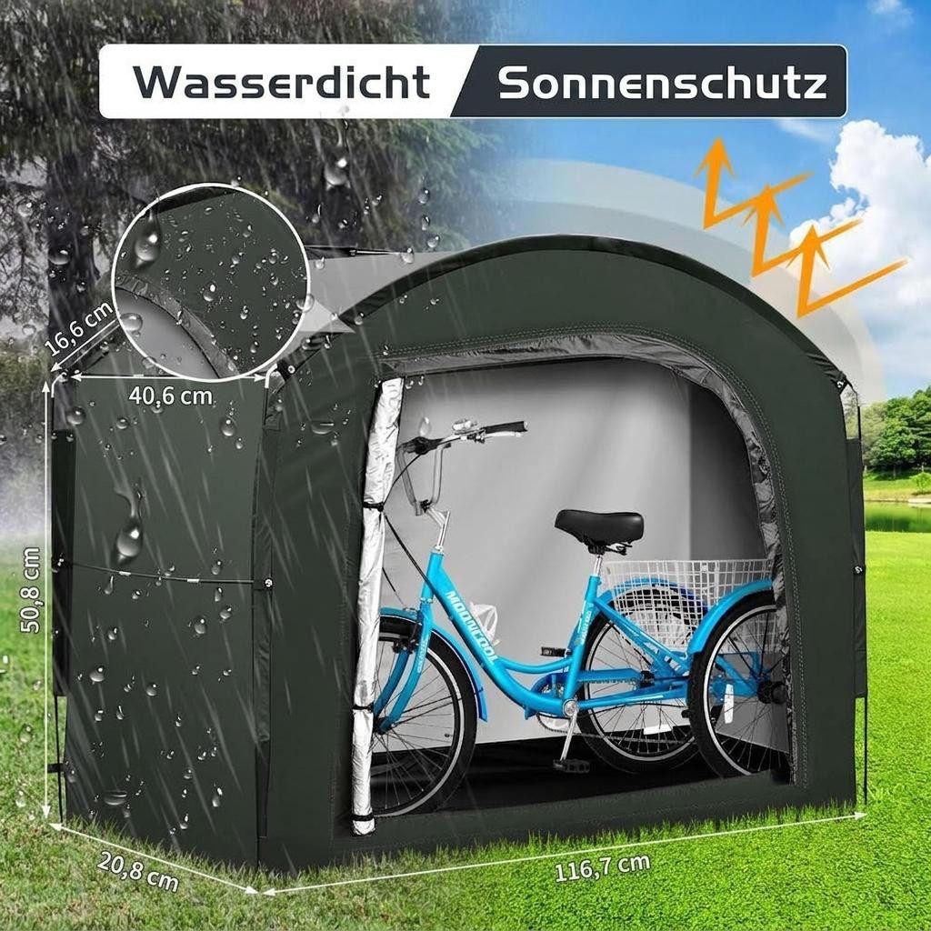 GarveeMore Gerätezelt Fahrradzelt Camping 420D Oxford Tuch Wasserdicht,220x150x185cm, UV-Beständig, Wind- und Schneefest,mit Großem Stauraum Fahrradzelt