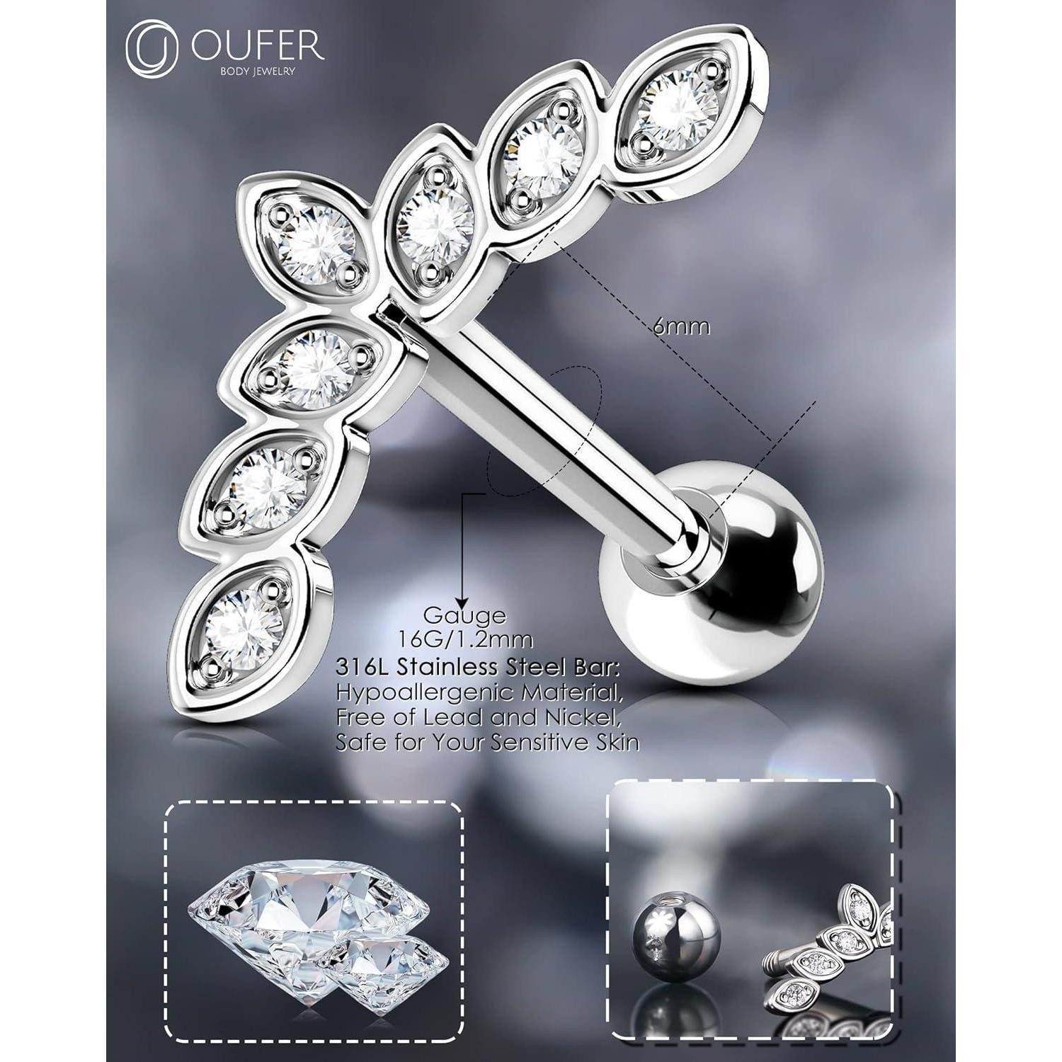 OUFER Nasenpiercing Ohrpiercing Helix Septum Ring Silber Chirurgenstahl 16G Clicker Conch