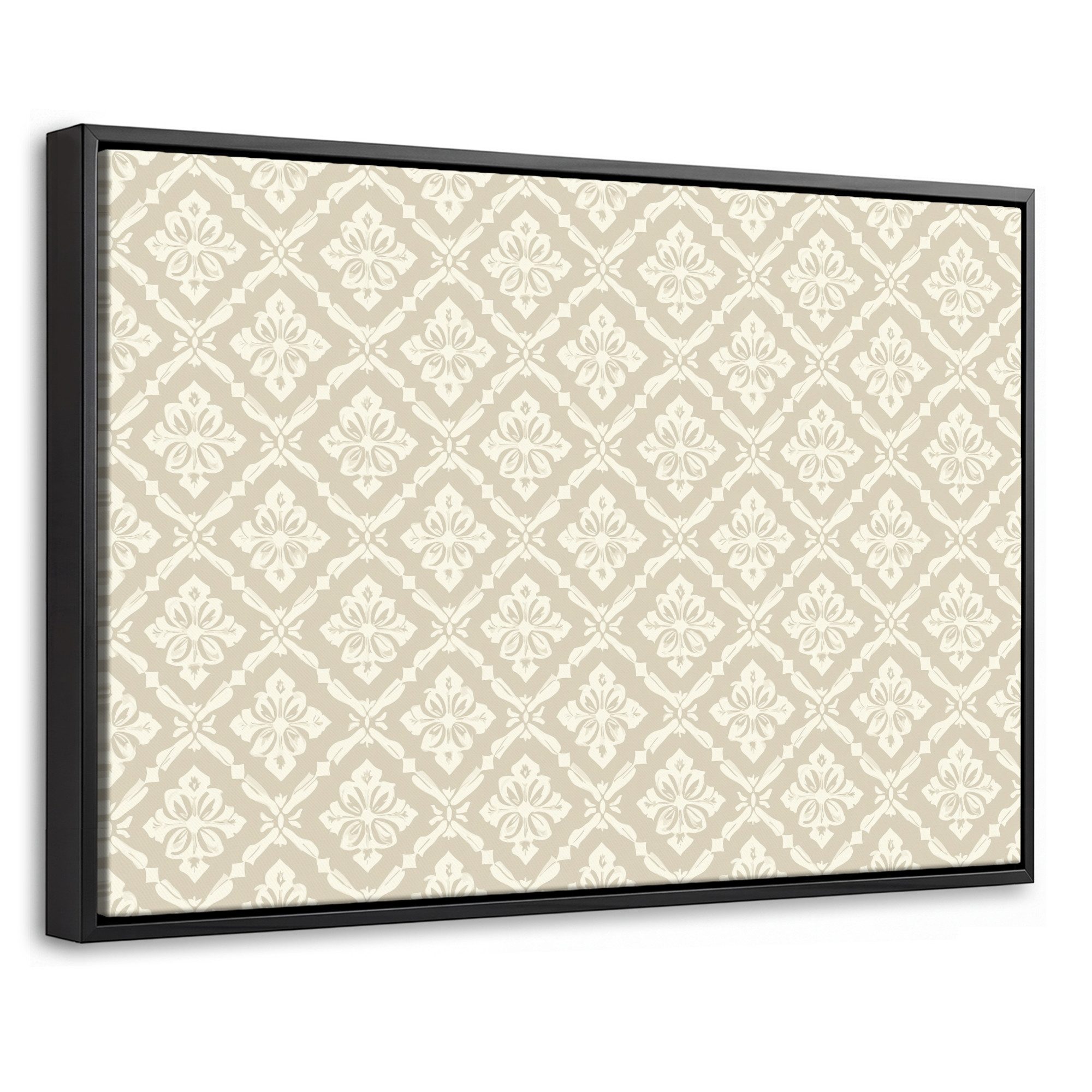OneMillionCanvasses® Leinwandbild mit Rahmen - Floral - Ornament - Beige, Fotodruck (1 St), Bilder, Zimmer Wand Bild Dekoration 30x20cm