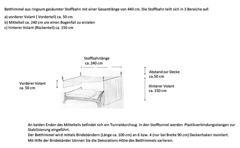 Kutti Bettvorhang Roma Betthimmel (1 St), Bindebänder, halbtransparent, romantischer Stoffhimmel für ein gemütliches Schlafzimmer