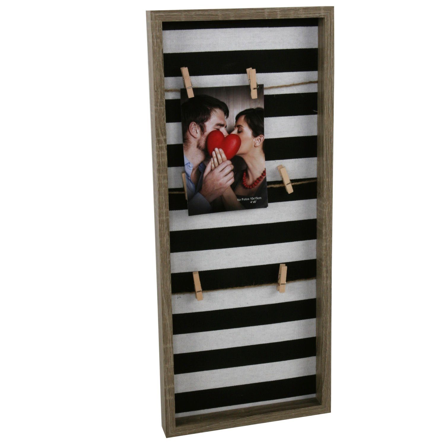 Spetebo Fotohalter Holz Bilderrahmen mit 3 Leinen - 51 x 21 cm, für 6 Bilder (Inhalt, 1 St), Bilderrahmen mit Seil, Aufhängevorrichtung, Wanddeko