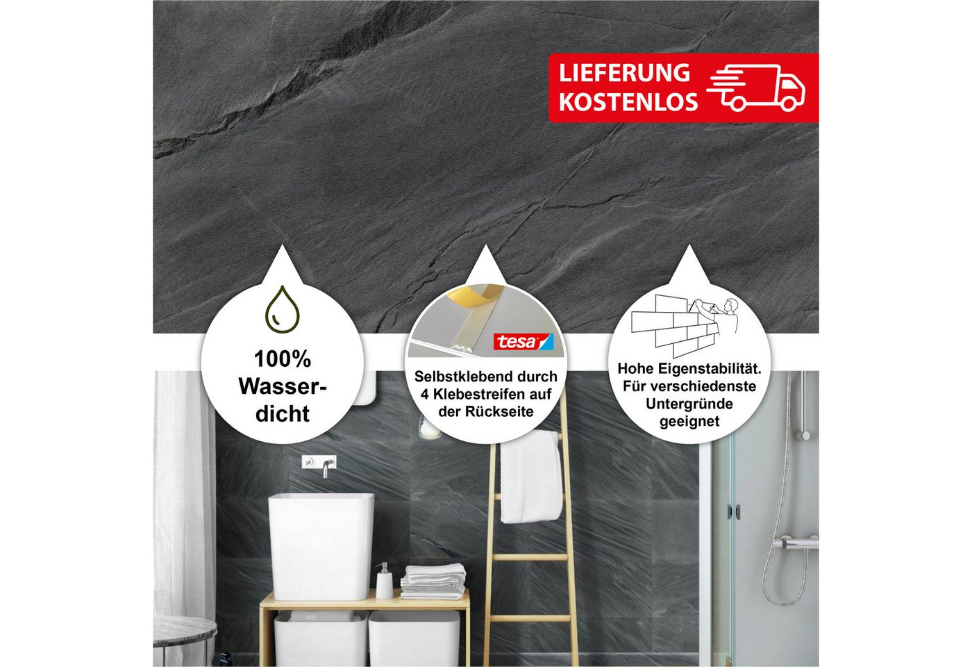 Thumbnail - BARIDECOR Wandpaneel wasserfeste Wandfliese selbstklebend, BxL: 61,00x31,00 cm, 0,18 qm, (Packung mit 1,62 qm, Versandko...