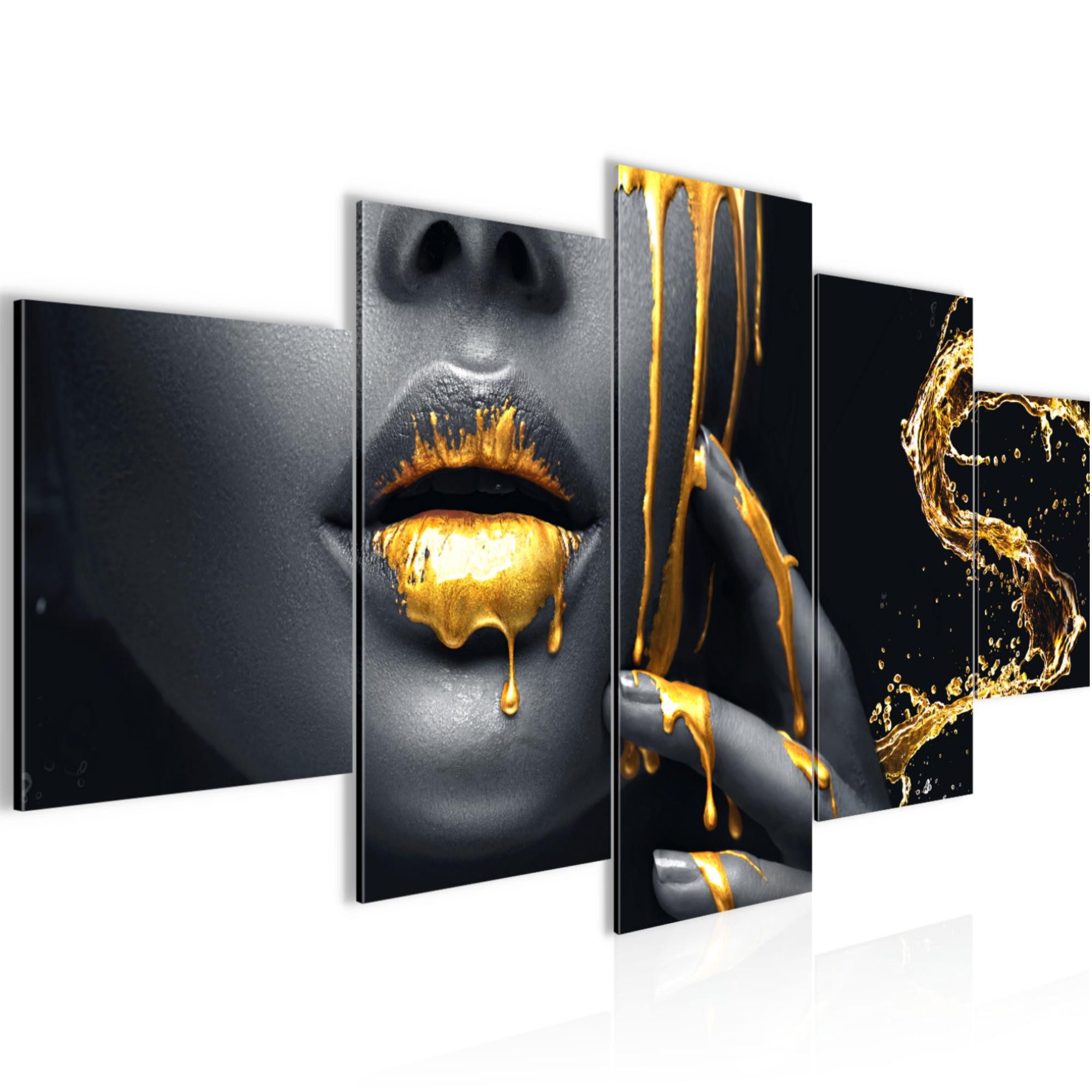 Runa Art Wandbild Schwarz Gold Wohnzimmer Deko Bild Frau Fashion, 1 Teilig - 100 x 40 cm, 5 Teilig - 200 x 100 cm