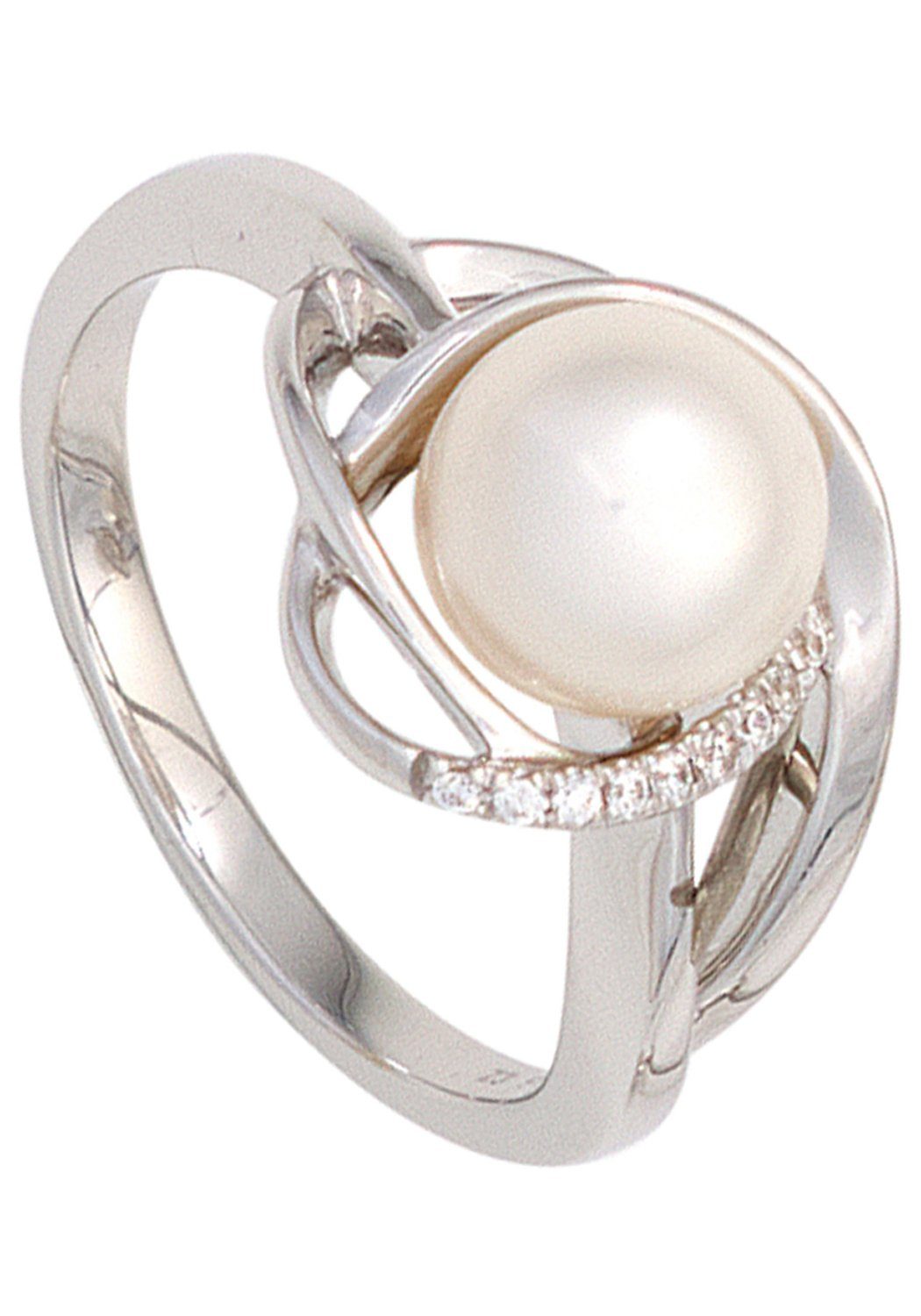 JOBO Diamantring, 585 Weißgold mit Perl...