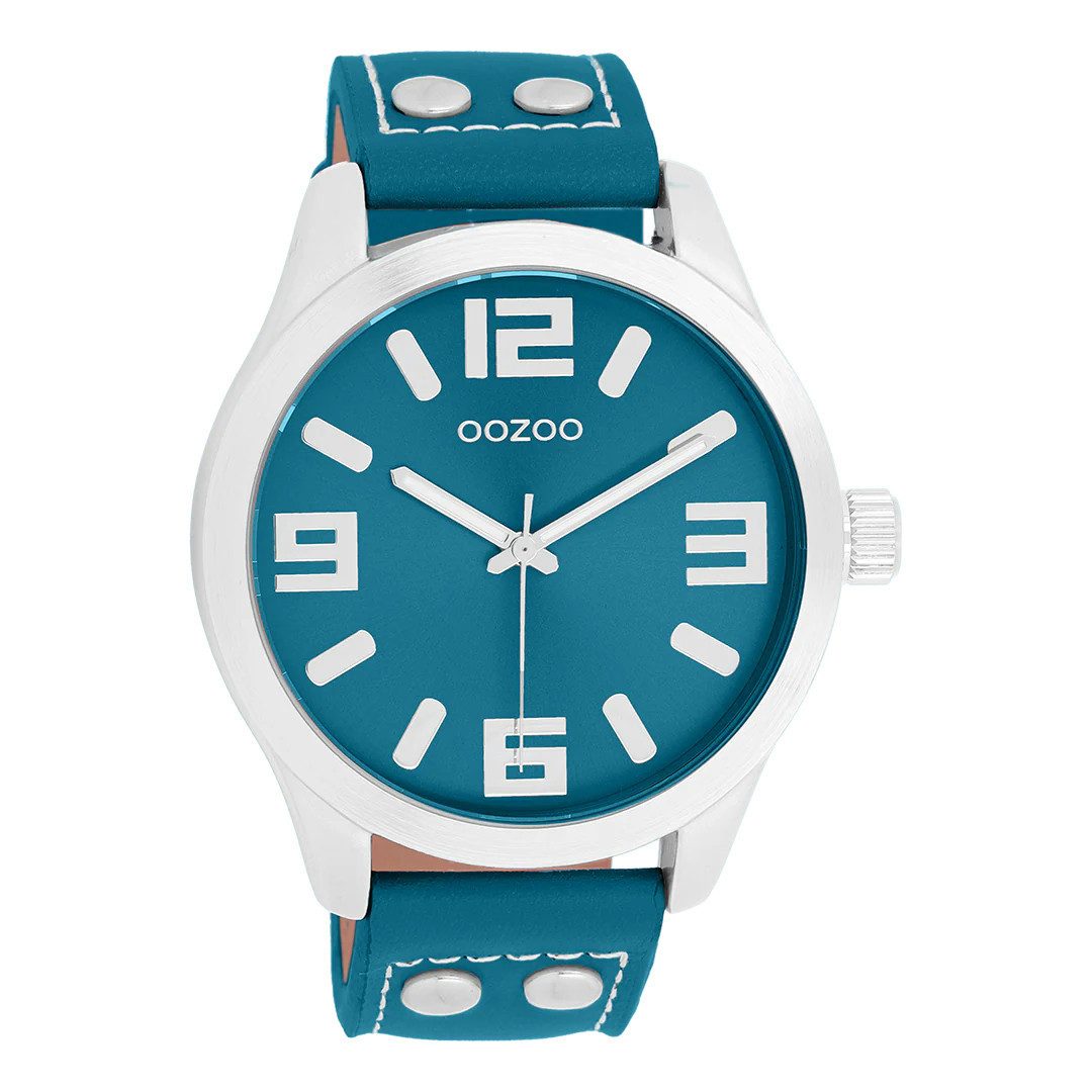 OOZOO Quarzuhr C11551, 46 mm – Armbanduhr mit blauem Zifferblatt & Lederband, im Oversize-Design
