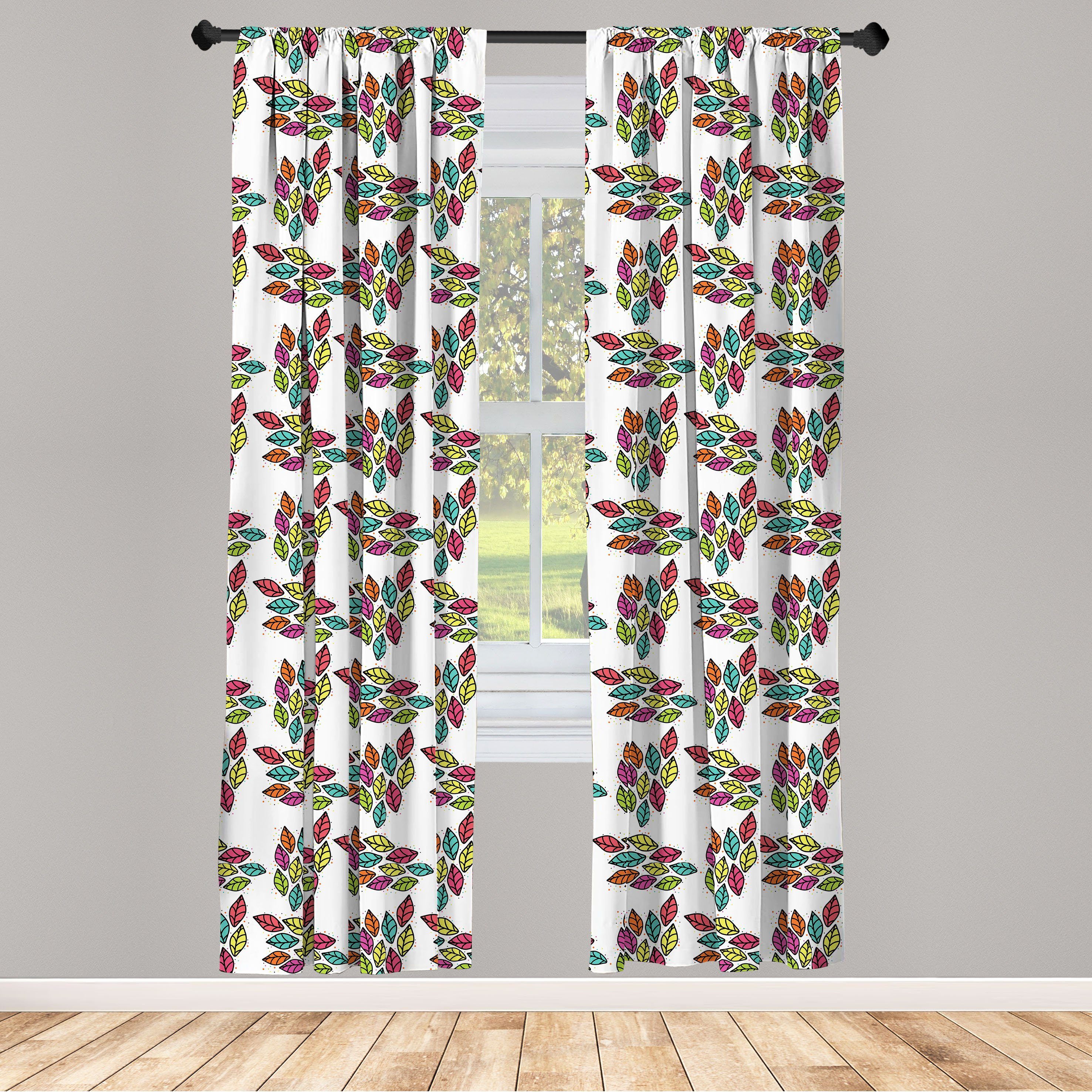 Vorhang für Abakuhaus, bunte Blätter Wohnzimmer Microfaser, Schlafzimmer Dekor, Blatt Vibrant Gardine Frühling