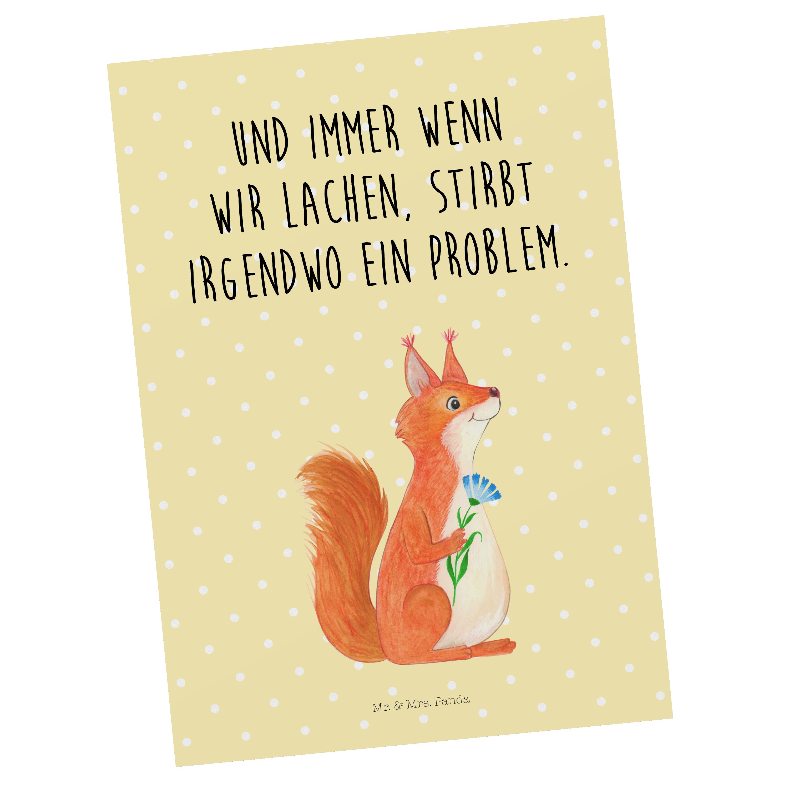 Mr. & Mrs. Panda Postkarte Eichhörnchen Blume - Gelb Pastell - Geschenk, Geburtstagskarte, Danke