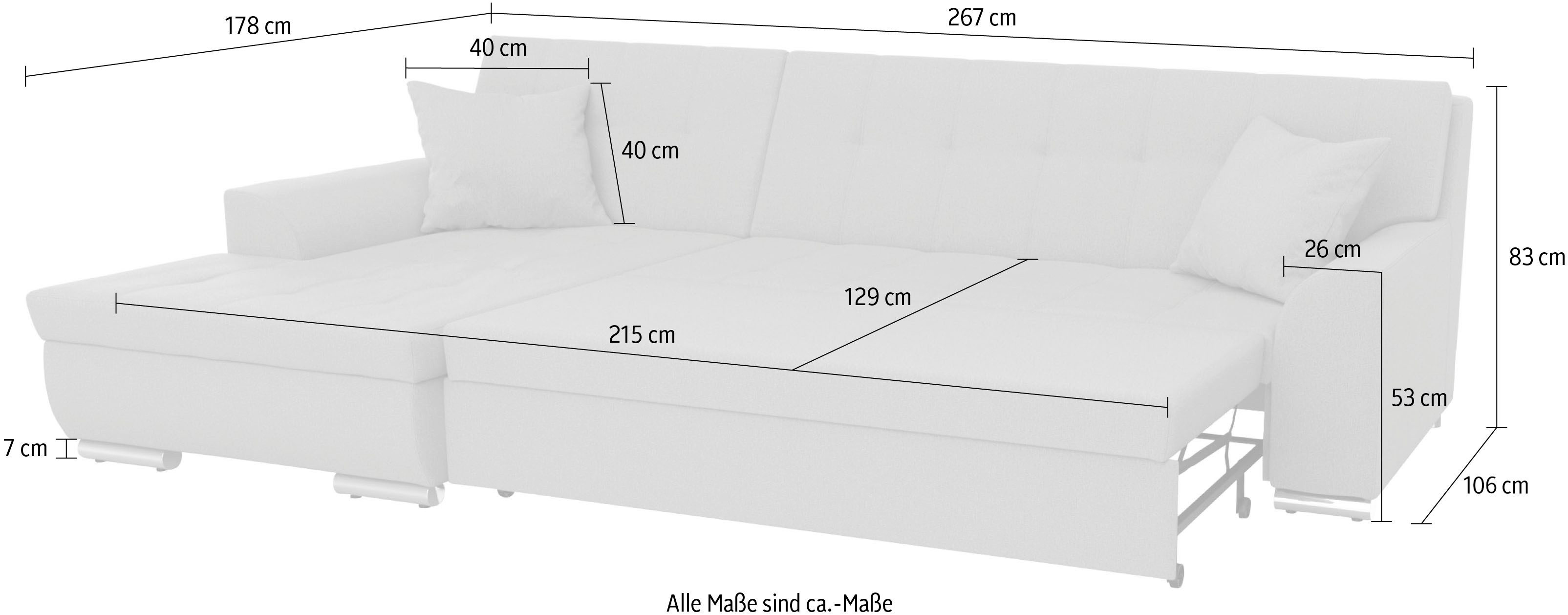 DOMO collection Ecksofa TREVISO viele Bezüge, auch in Cord, L-Form, 267x178 cm, mit Bettfunktion, inkl. Zierkissen, Unser Dauertiefpreis – Bild 5 von 5