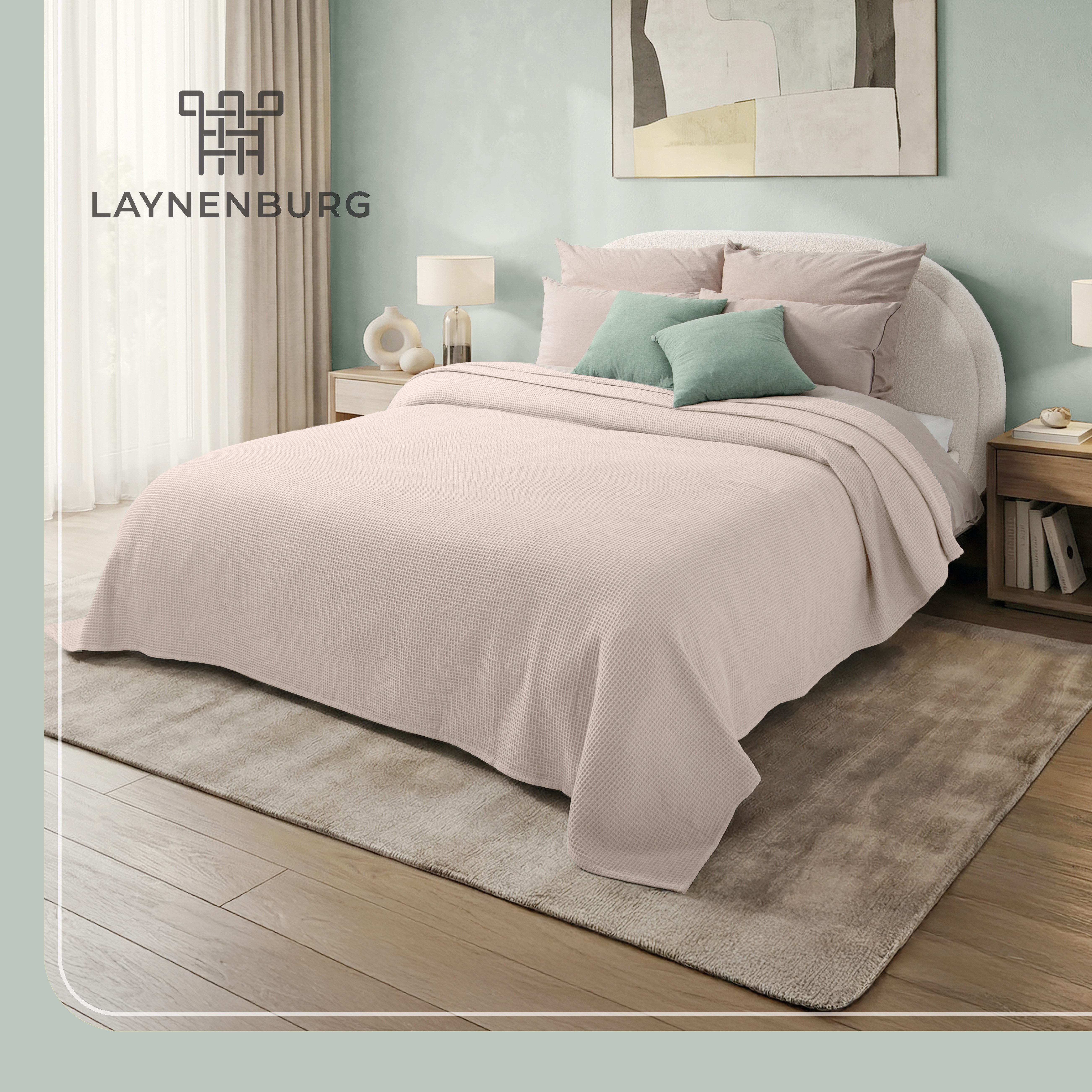 Laynenburg Tagesdecke Waffelpique aus 100% Baumwolle – Baumwolldecke, Kuscheldecke, Wohndecke als Sommerdecke, Bett-Überwurf, Couch-Überwurf, Sofa-Decke
