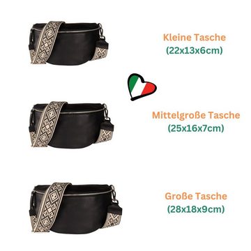 MIRROSI Bauchtasche Damen, Echtleder, Made in Italy, Umhängetasche, Brusttasche, (Schultertasche für jeden Anlass (1 Tasche & 2 Gurte), Crossbody Bag, Schwarz, gemusterten& verstellbaren Schulterriemen