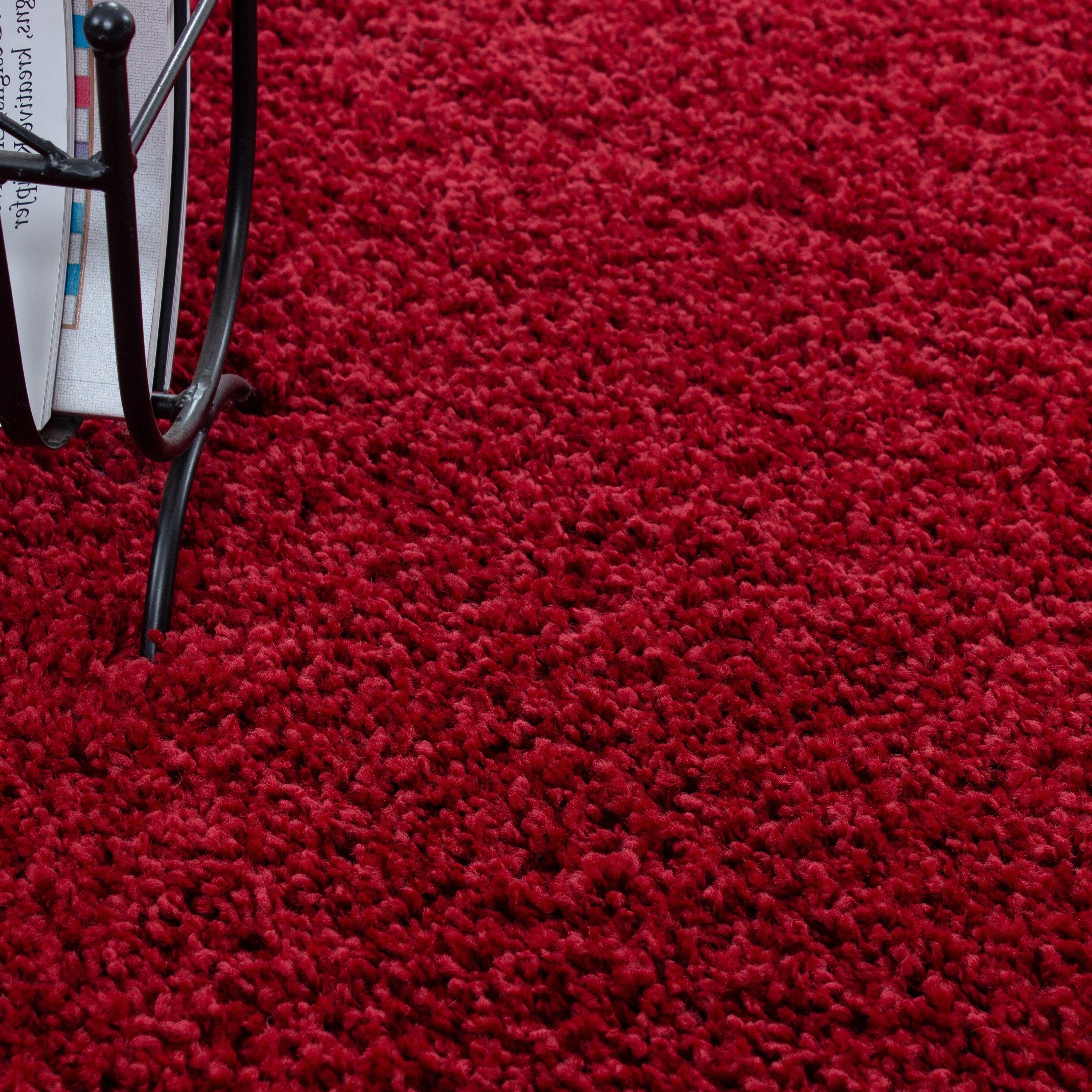 Teppich Unicolor - Teppium, 30 mm, Wohnzimmer Rot Teppich Einfarbig, Rund, Höhe