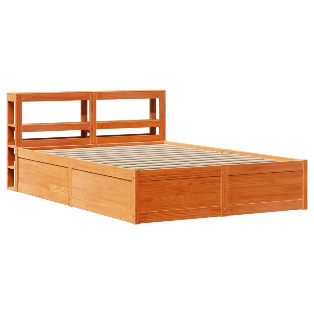 Bett Massivholzbett mit Kopfteil Wachsbraun 135x190 cm Kiefer