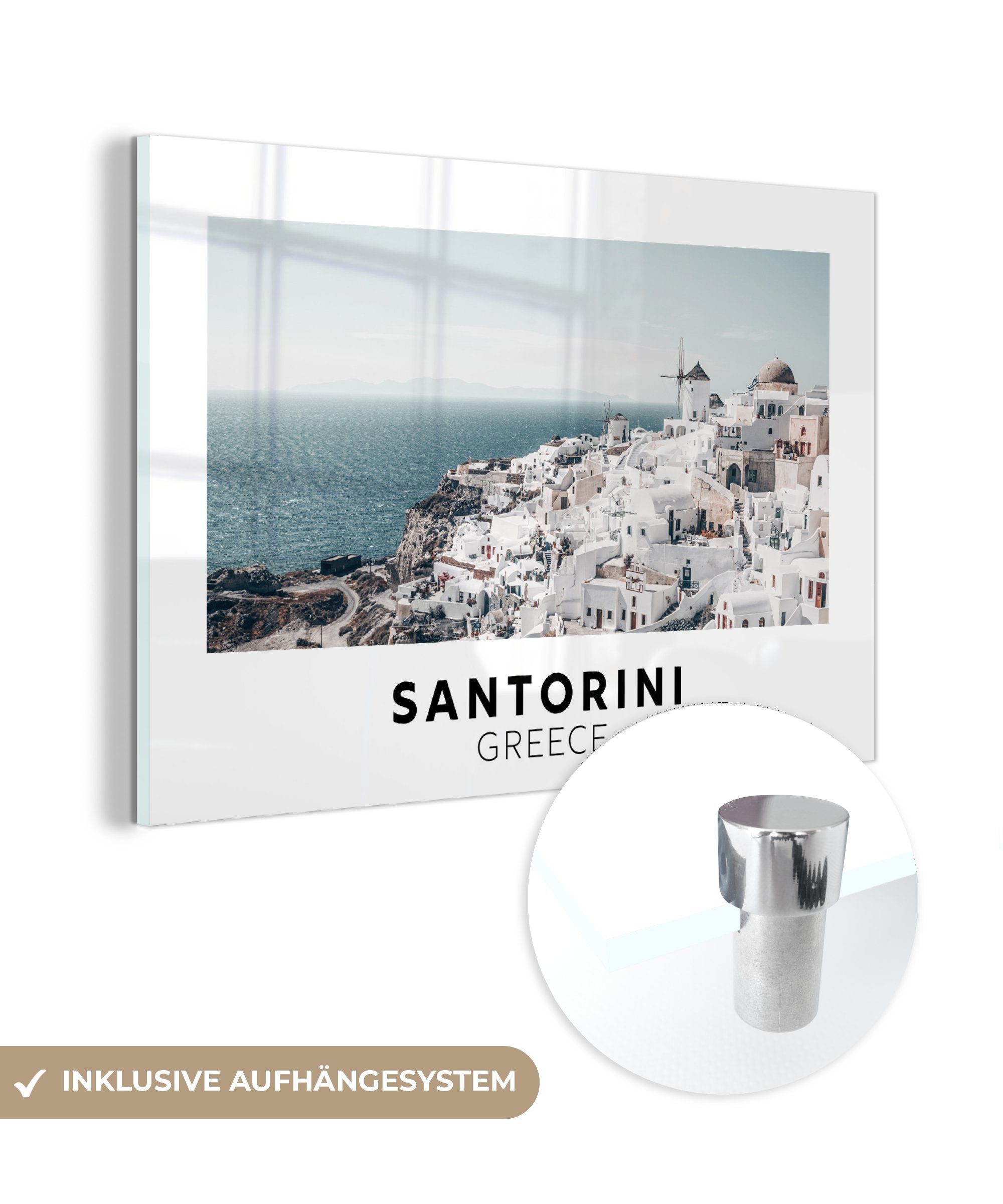 Wandbild Bilder Foto Glas Glasbilder Santorin - - MuchoWow Acrylglasbild - auf - Griechenland - Glas auf Wanddekoration Wasser, St), (1