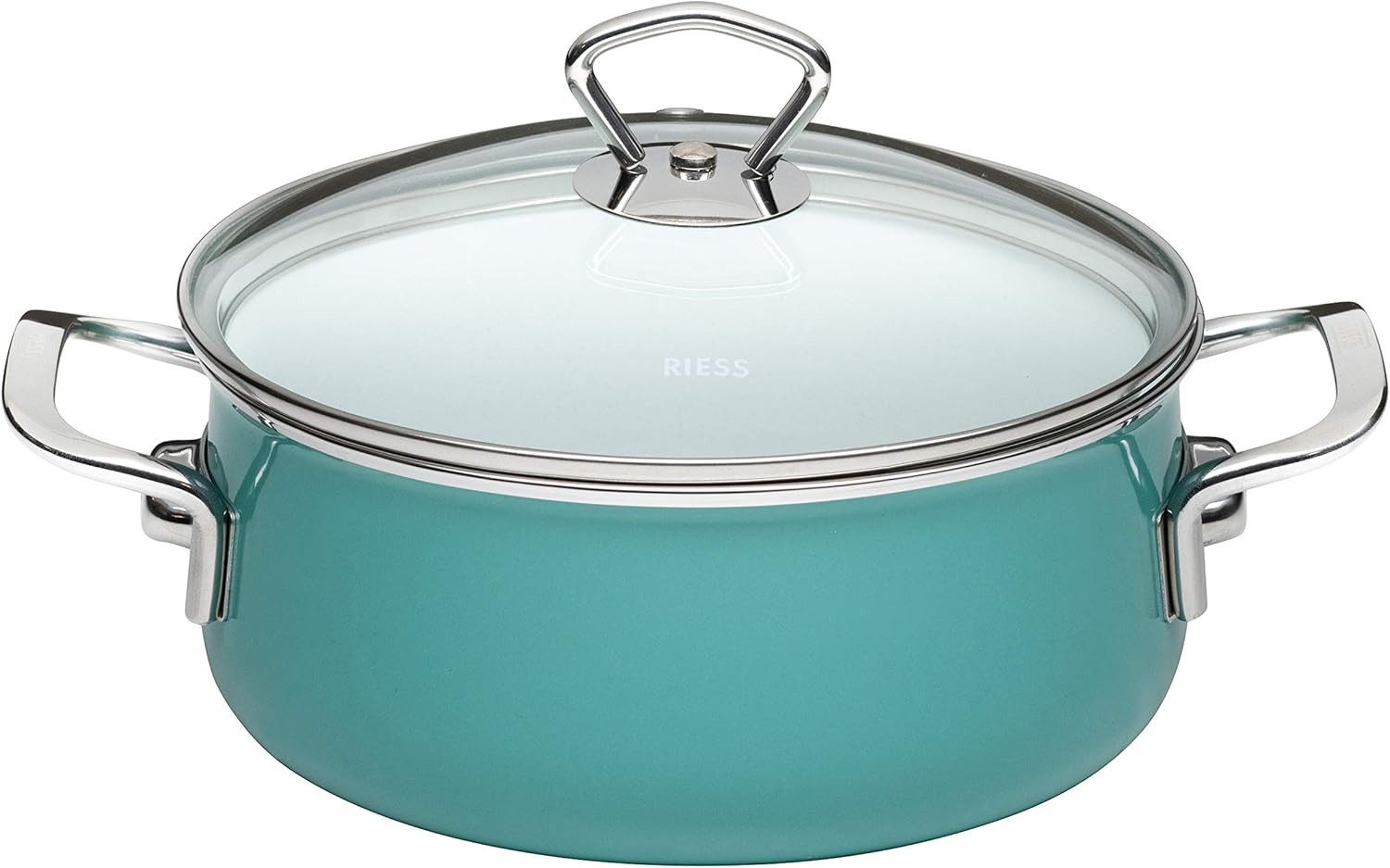 Riess Kasserolle Riess 0707-110 Kasserolle mit Glasdeckel 16cm 1 L grün, Emaille