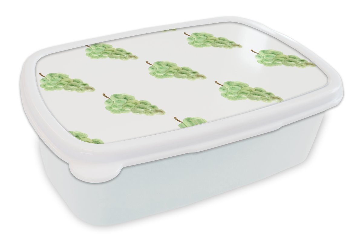 MuchoWow Lunchbox Weintrauben - Aquarell - Weiß, Kunststoff, (2-tlg), Brotbox für Kinder und Erwachsene, Brotdose, für Jungs und Mädchen