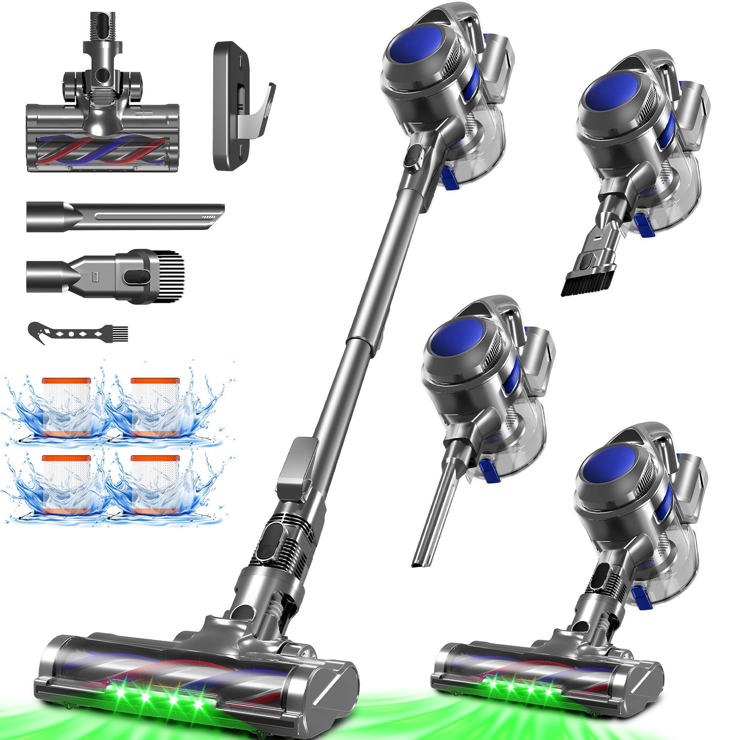 Adormii Akku-Hand-und Stielstaubsauger Akku Staubsauger,Staubsauger Kabellos 50kPa/60Min,GreenEye-Technologie, beutellos, Selbststehendes Design,Staubsauger für Tierhaare,Teppich und Hartboden